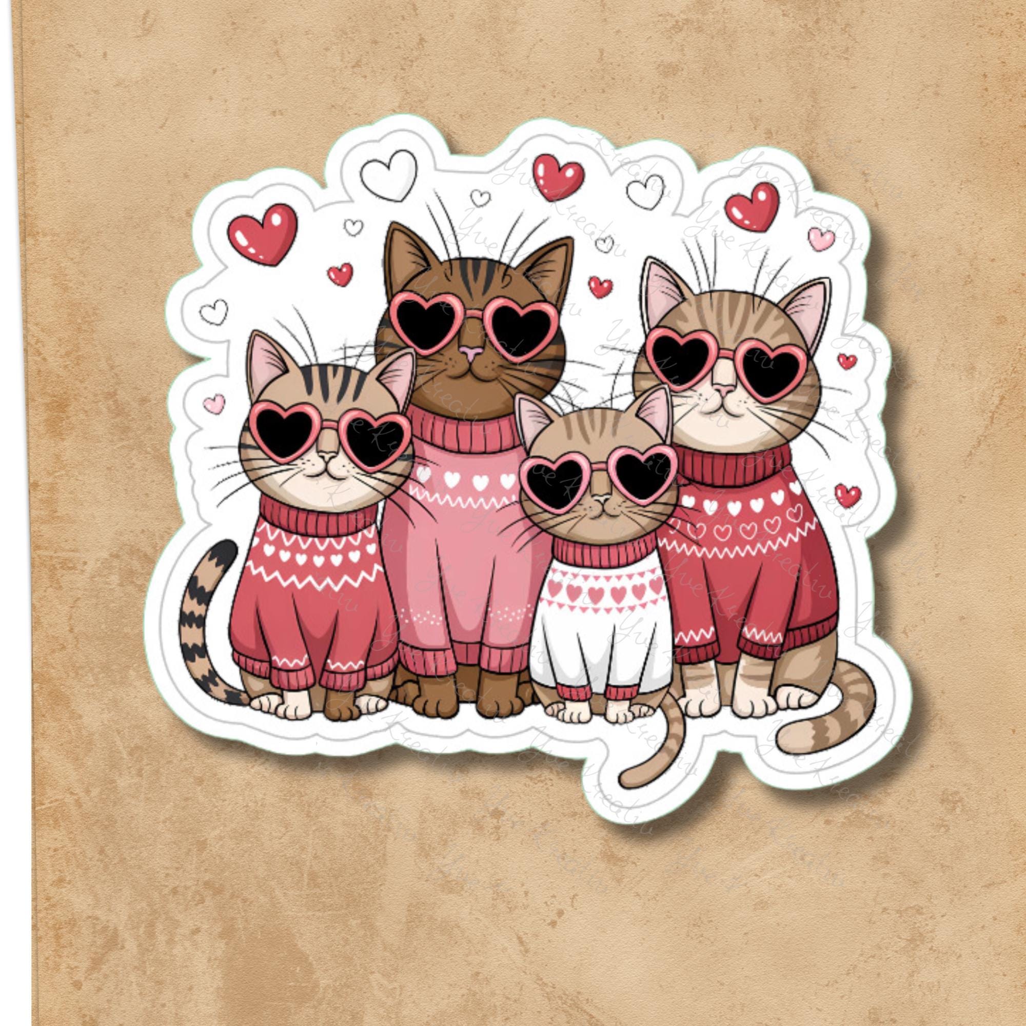 Großer Aufkleber, Love Cats Sticker, großer Koffer Sticker, Kofferaufkleber  -  zur Auswahl in Weiß oder Transparent  #SEG8