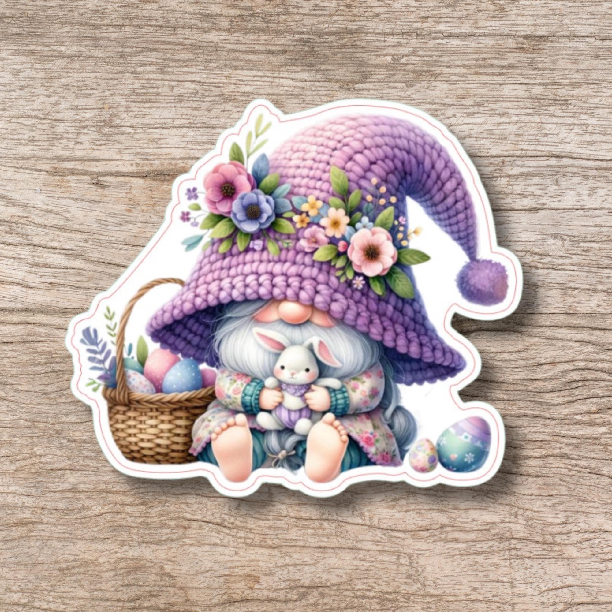 Aufkleber Ostern großer 8 cm Sticker Lila Wichtel Deko Geschenkaufkleber Oster Gnom Zwerg - zur Auswahl in Weiß oder Transparent  #SEG8
