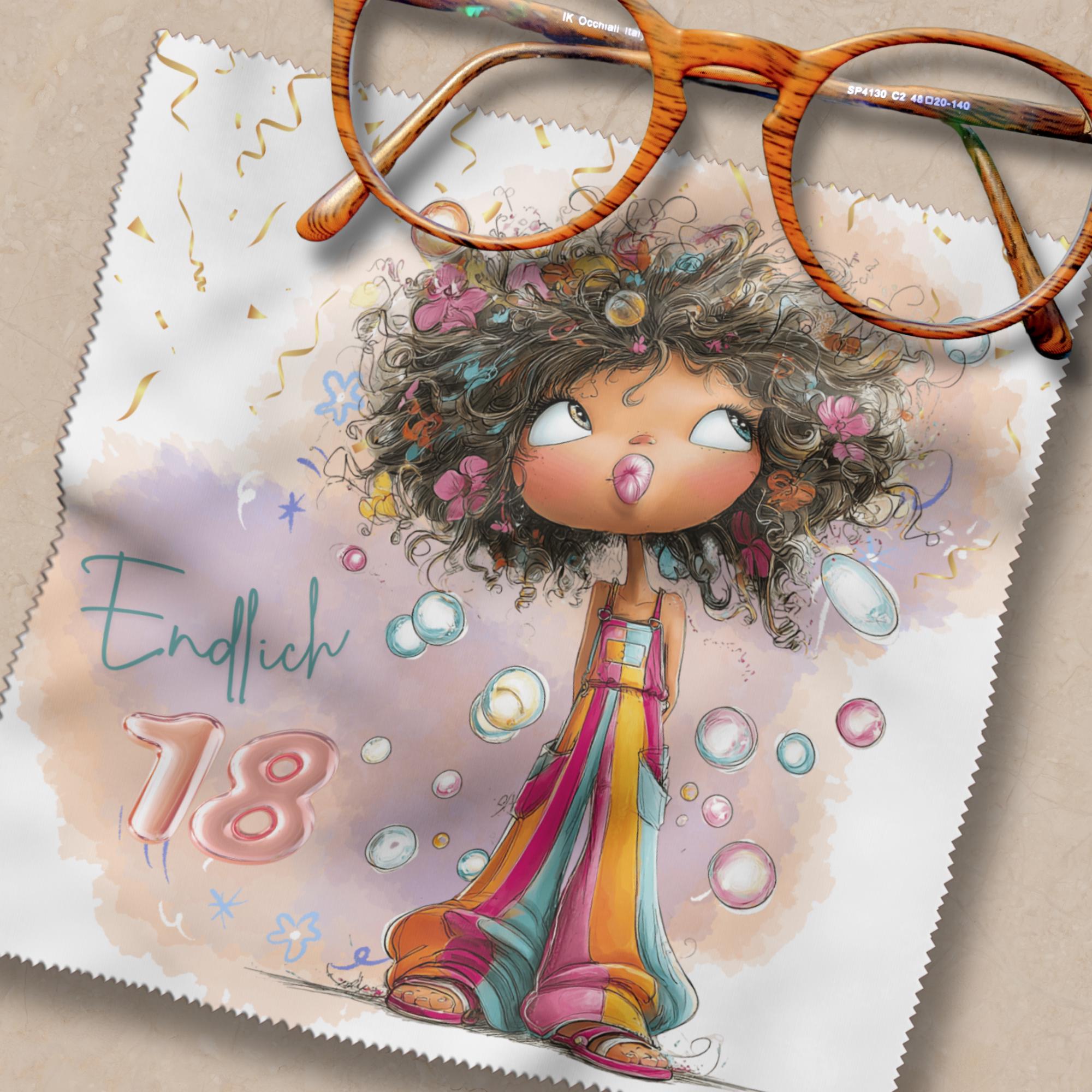 Brillenputztuch Endlich 18. Geburtstag Mädchen bedrucktes Mikrofasertuch für Brille Sonnenbrille Displays Handyputztuch Brillentuch #AL87