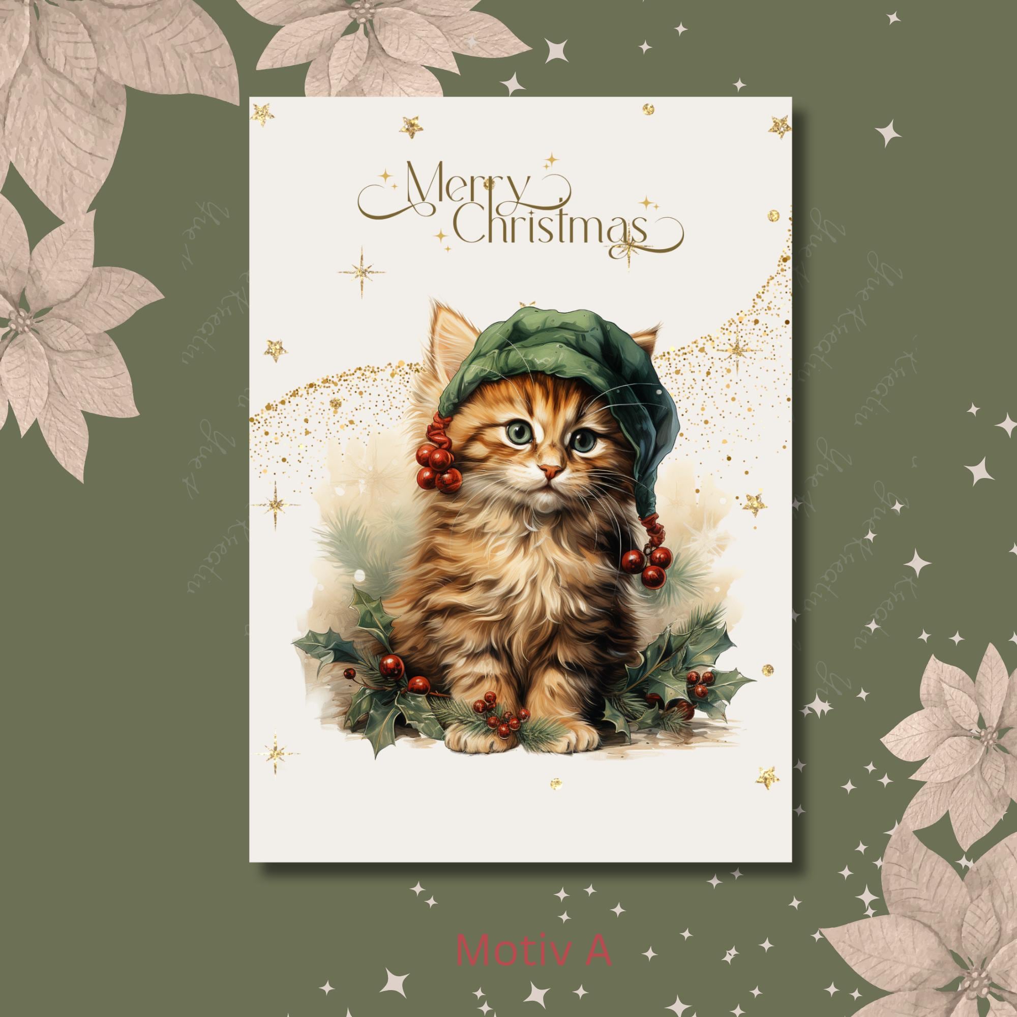 Weihnachtskarte Katze, 2 Kartenmotive zur Auswahl, Postkarte, Geschenkkarte, Weihnachtsgruß, Grußkarte Weihnachten  #PLS