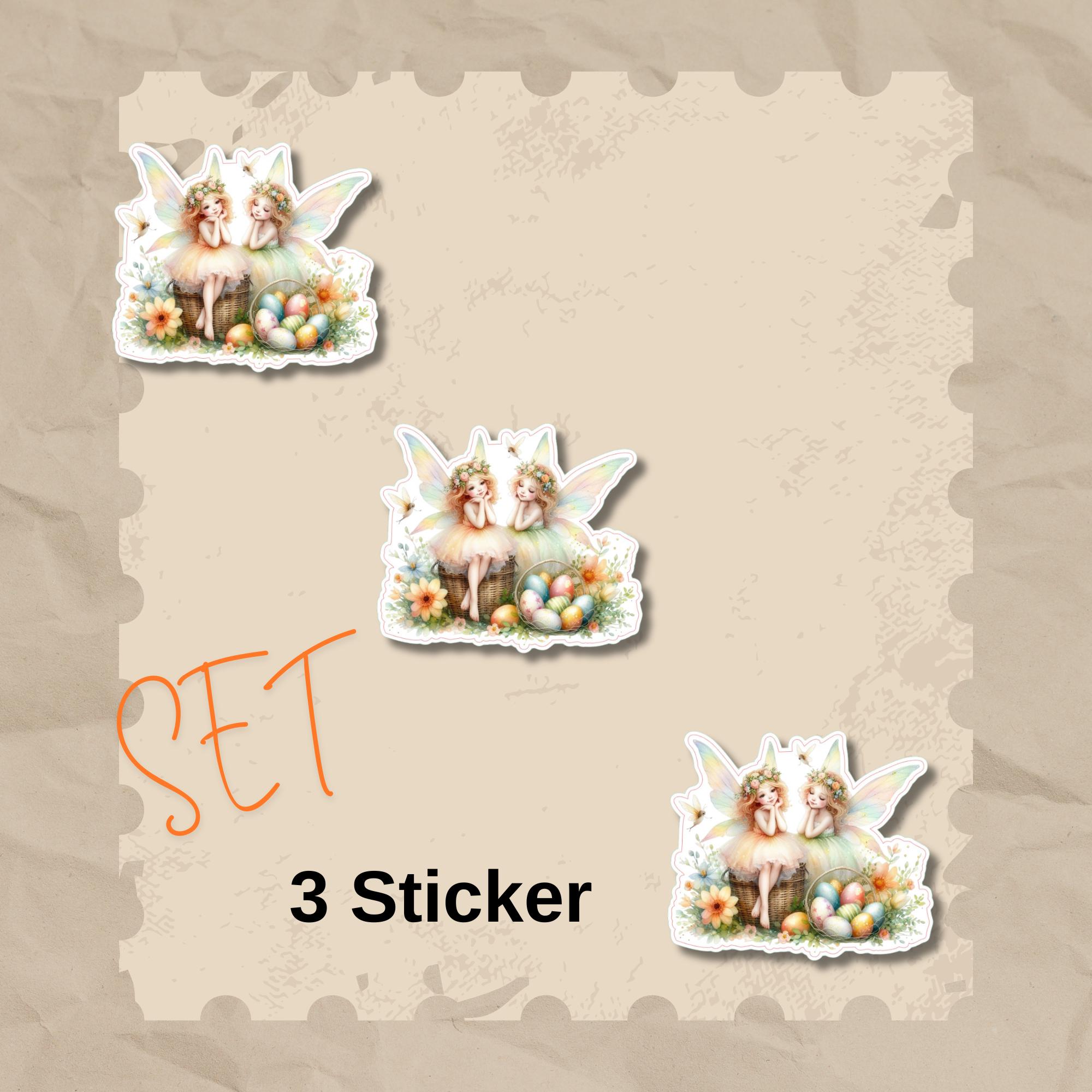 Aufkleber Ostern großer 8 cm Sticker Feen Fantasy Deko Geschenkaufkleber romantisch - zur Auswahl in Weiß oder Transparent  #SEG8