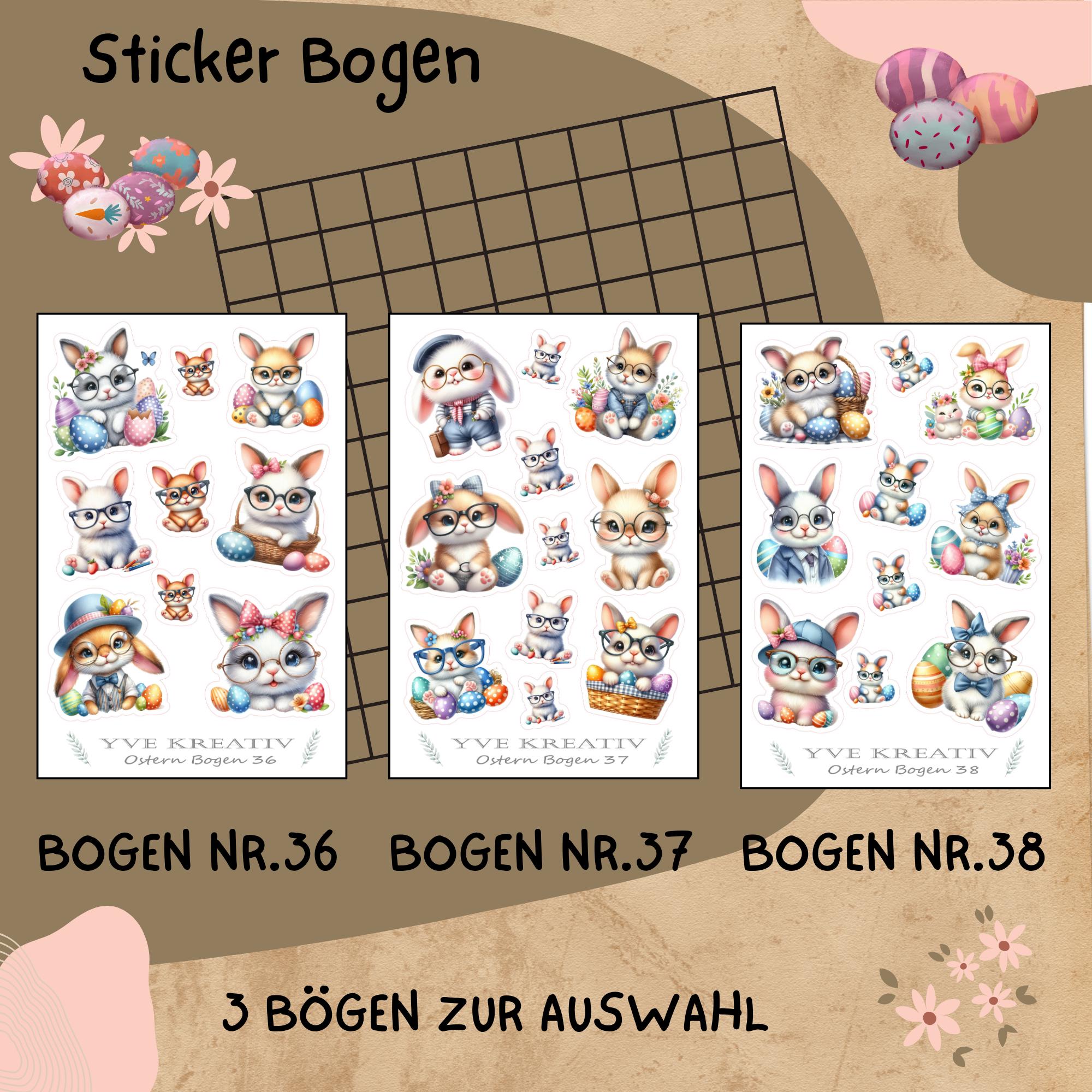 Sticker Bogen " Ostern " | Sticker Set - Aufkleber 3 Stickerbogen zur Auswahl in Weiß - Transparent - Matt - Glanz #SBA6