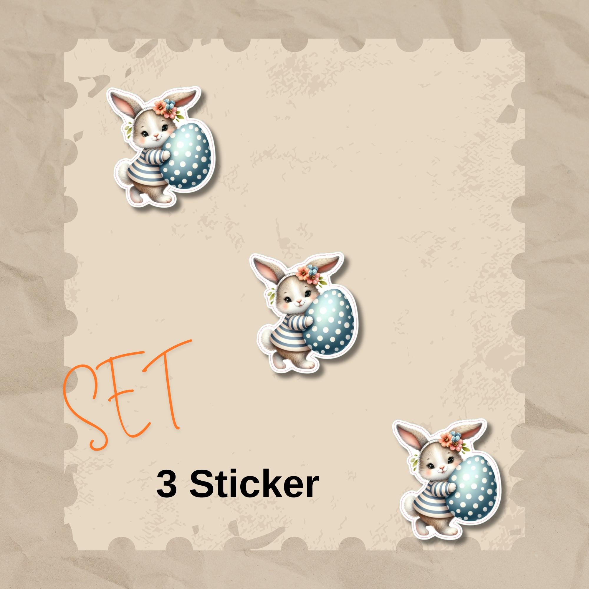 Aufkleber Ostern großer 8 cm Sticker niedliches Häschen Deko Hase Geschenkaufkleber Osterhase - zur Auswahl in Weiß oder Transparent  #SEG8