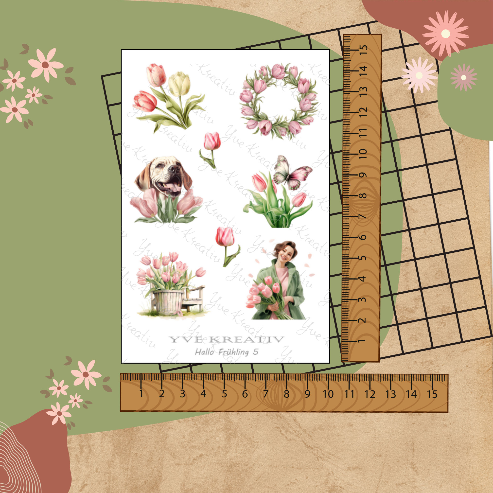 Sticker Bogen " Frühling Tulpen Rosa " | Sticker Set - Aufkleber 3 Stickerbogen zur Auswahl in Weiß - Transparent - Matt - Glanz