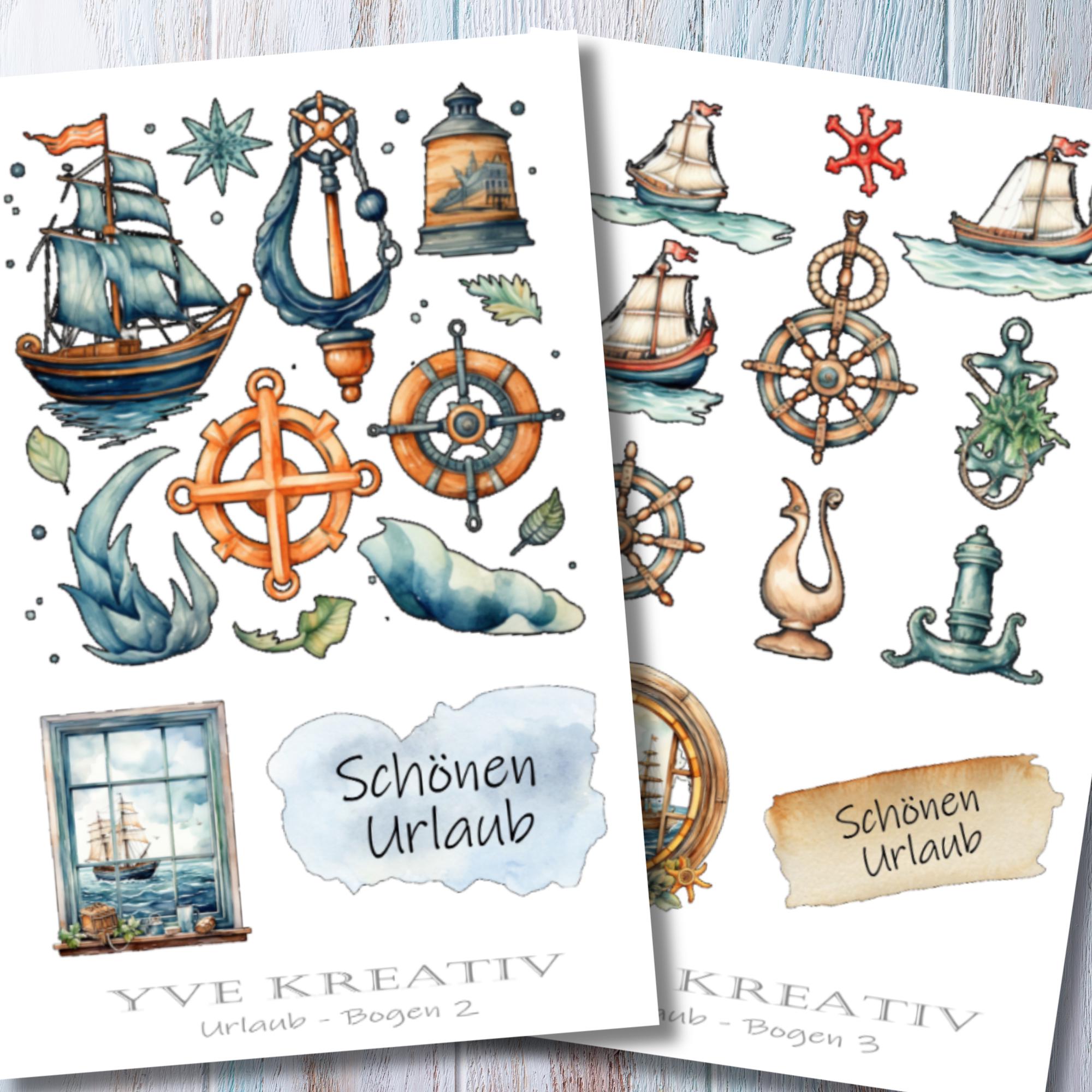 Sticker Bogen Aufkleber Maritim Meer Urlaub Reisen Stickerbögen SET zur Auswahl in Weiß Transparent Matt Glanz #SBA6 Sticker Bogen Aufkleber Maritim Meer Urlaub Reisen Stickerbögen SET zur Auswahl in Weiß Transparent Matt Glanz #SBA6