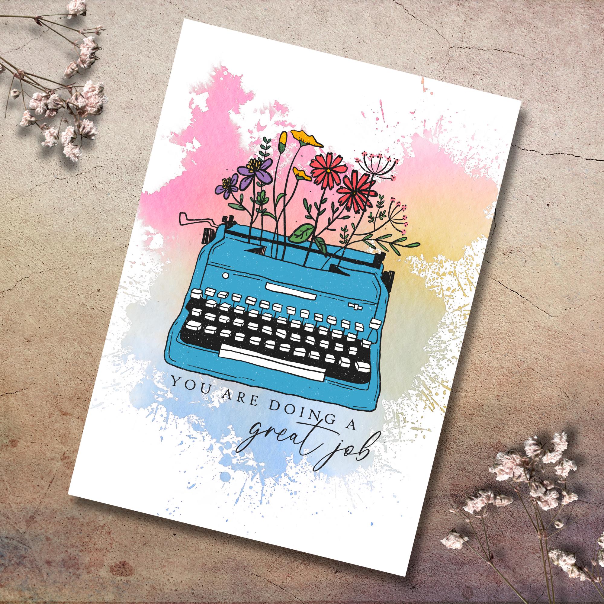 Postkarte, Grußkarte, Karte zum Geburtstag, Motivation im Job, Aufmunterung I Schreibmaschine #PLS