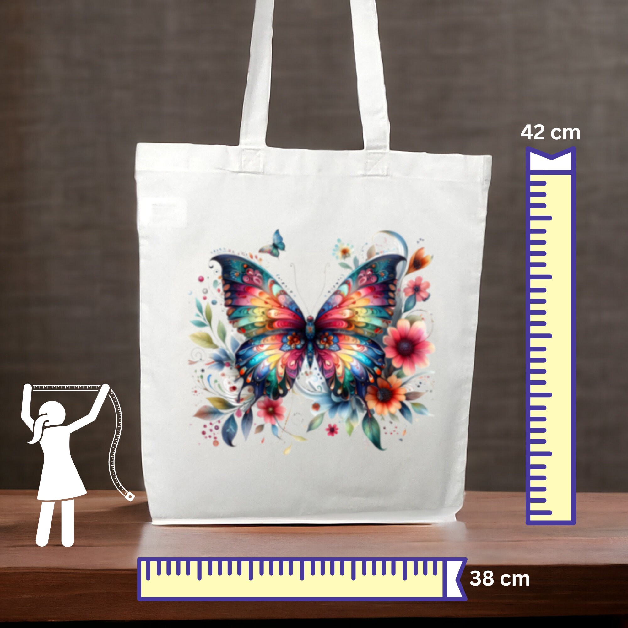 Stofftasche, Stoffbeutel, "Schmetterling, Romantik", Einkaufstasche, Tasche, Geschenk zum Muttertag, Geburtstag, in Weiß oder Beige  #STSUB