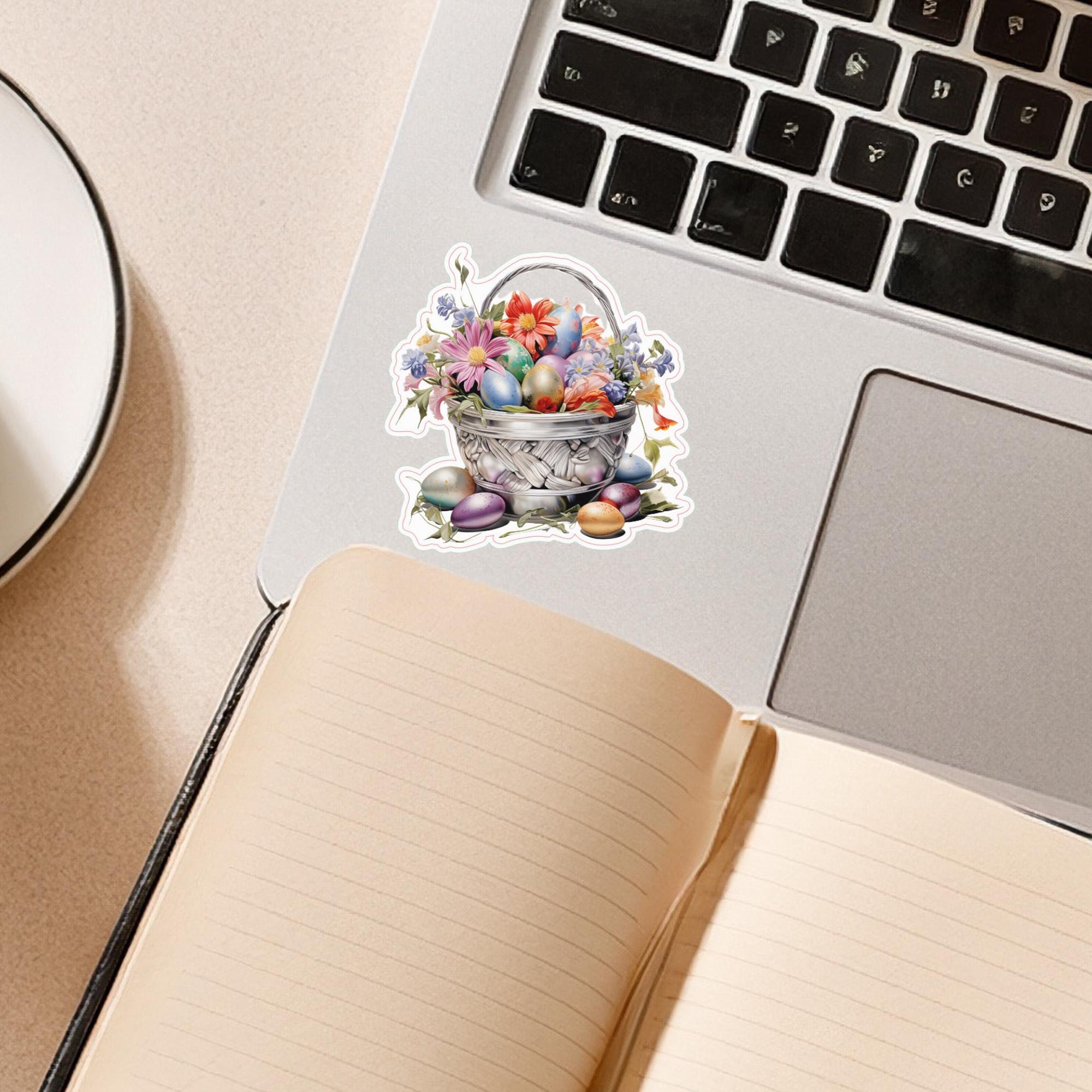 Aufkleber Ostern großer 8 cm Sticker Osterkorb Deko Osterfest Geschenkaufkleber Körbchen - zur Auswahl in Weiß oder Transparent  #SEG8