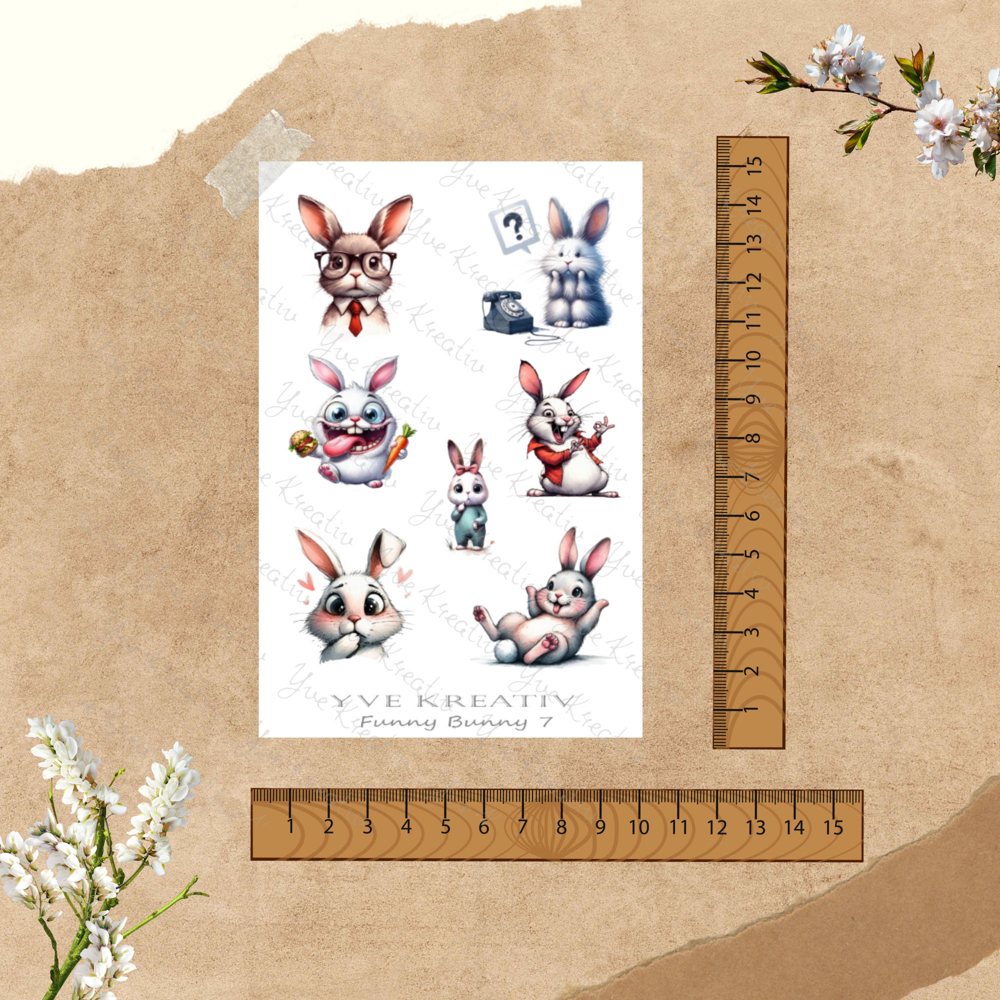 Sticker Bogen - "Funny Bunny" Häschen | Sticker Set - Journal Sticker - Aufkleber 3 Stickerbogen zur Auswahl in Weiß oder Transparent