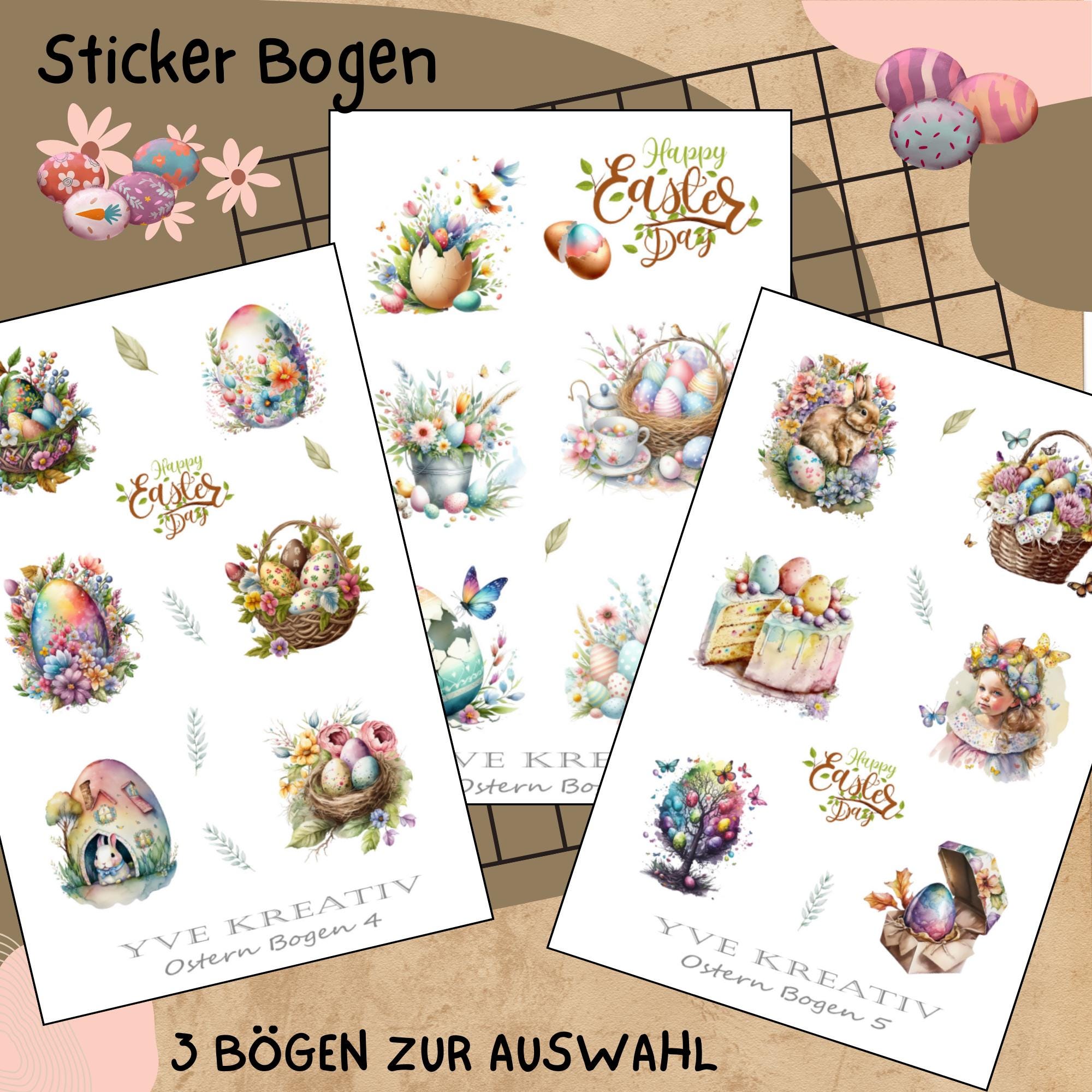 Sticker Bogen " Ostern - Nostalgie" | Sticker Set - Aufkleber 3 Stickerbogen zur Auswahl in Weiß - Transparent - Matt - Glanz #SBA6