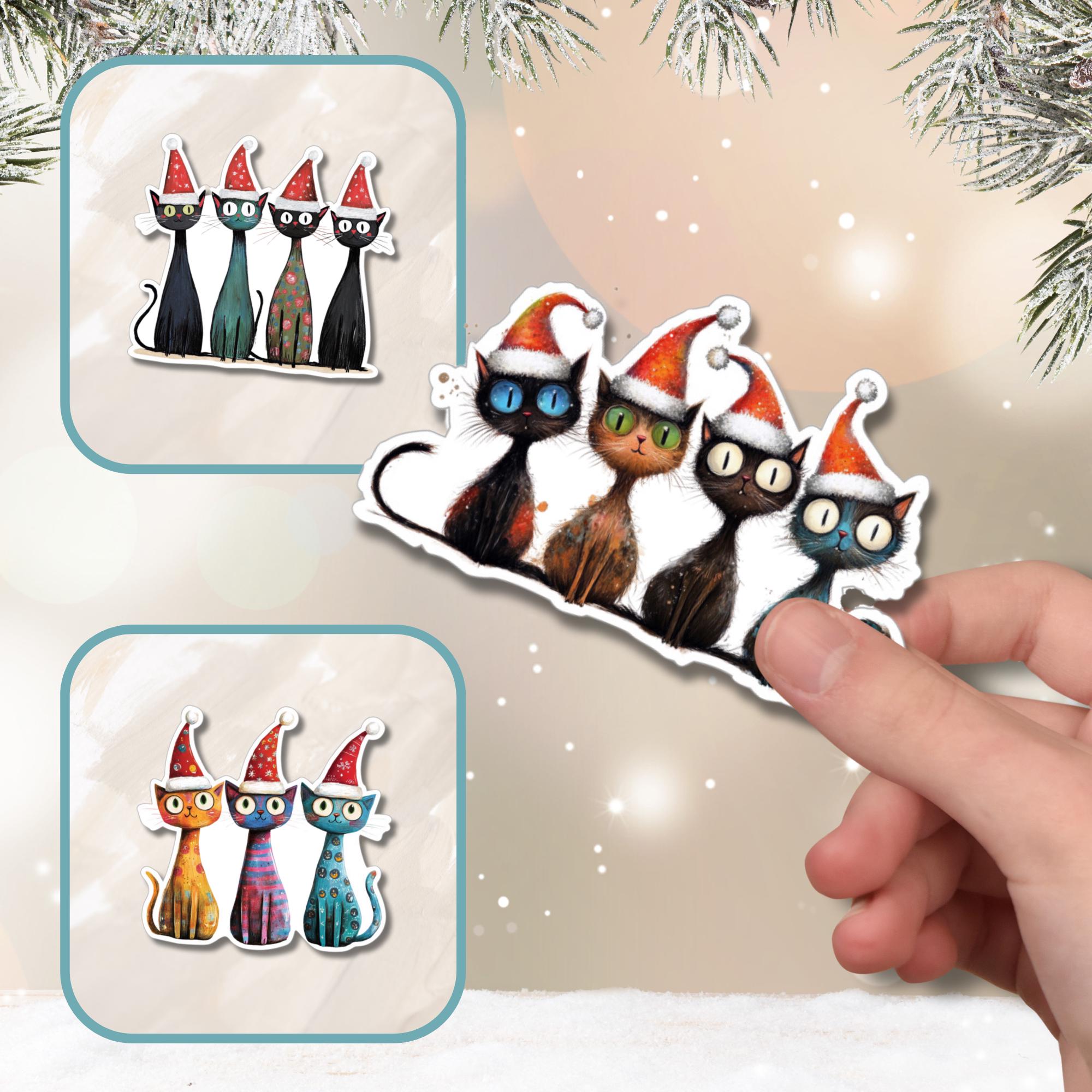 Aufkleber, große Sticker zu Weihnachten und Advent Katzen - 3 Aufkleber zur Auswahl in Weiß oder Transparent  #SEG8