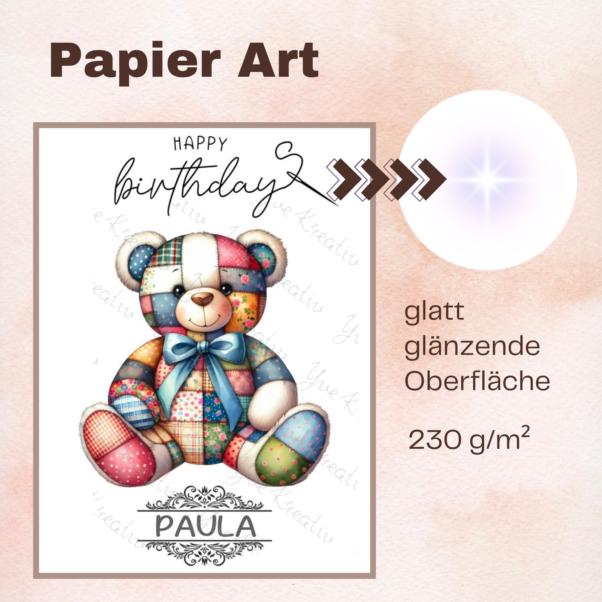 Postkarte Teddy Bär personalisiert mit Namen Grußkarte Happy Birthday Karte Geburtstag Geburtstagskarte Patchwork Stil #PHO Postkarte Teddy Bär personalisiert mit Namen Grußkarte Happy Birthday Karte Geburtstag Geburtstagskarte Patchwork Stil #PHO