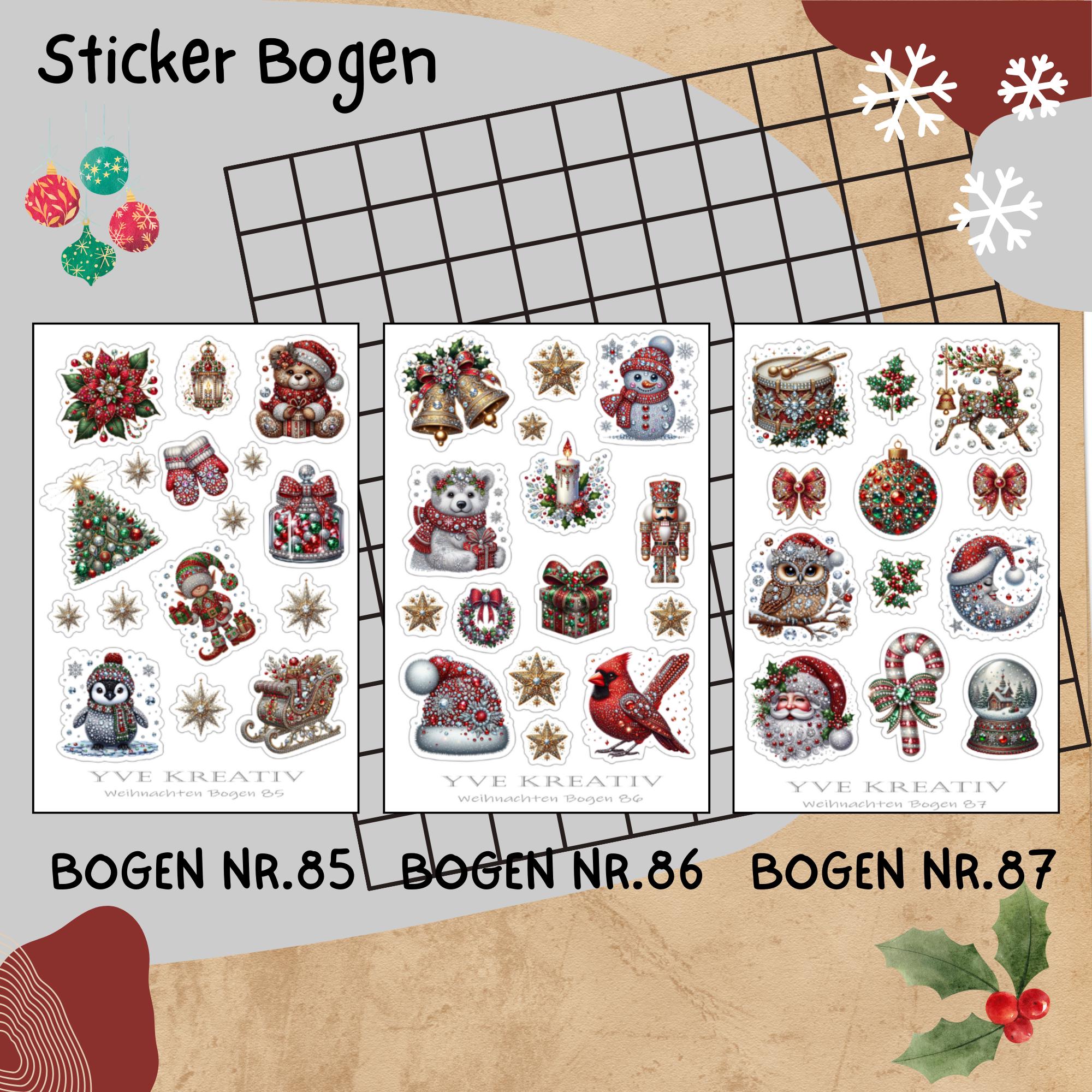 Aufkleber Sticker Bogen "Weihnachten Glitzer" | Sticker Set - 3 Stickerbogen zur Auswahl in Weiß - Transparent - Matt - Glanz  #SBA6