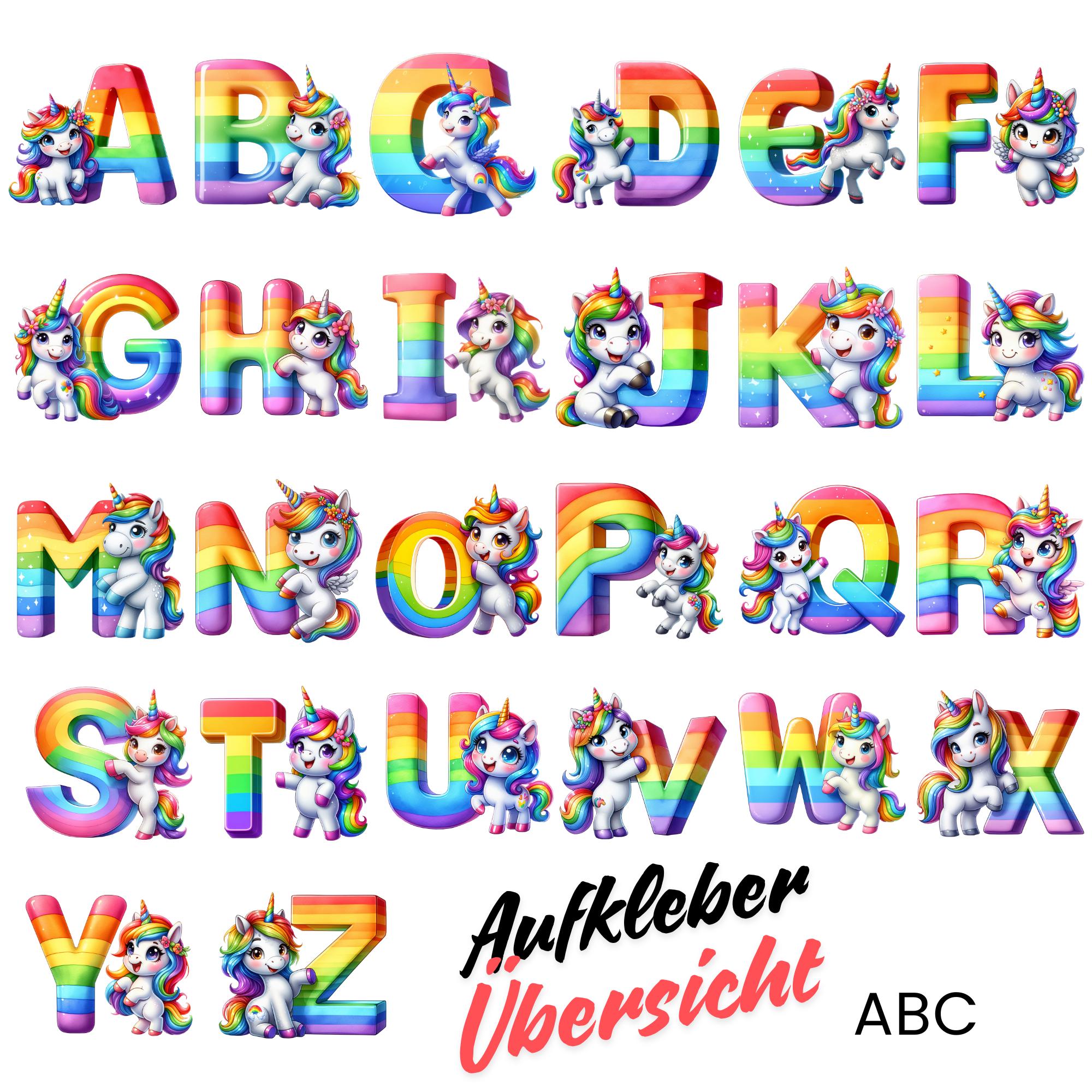 Großer Aufkleber, ABC und Zahlen Sticker, Einhorn, Regenbogen, Kinder, Schule, zur Auswahl in Weiß oder Transparent #SEG8 Großer Aufkleber, ABC und Zahlen Sticker, Einhorn, Regenbogen, Kinder, Schule, zur Auswahl in Weiß oder Transparent #SEG8