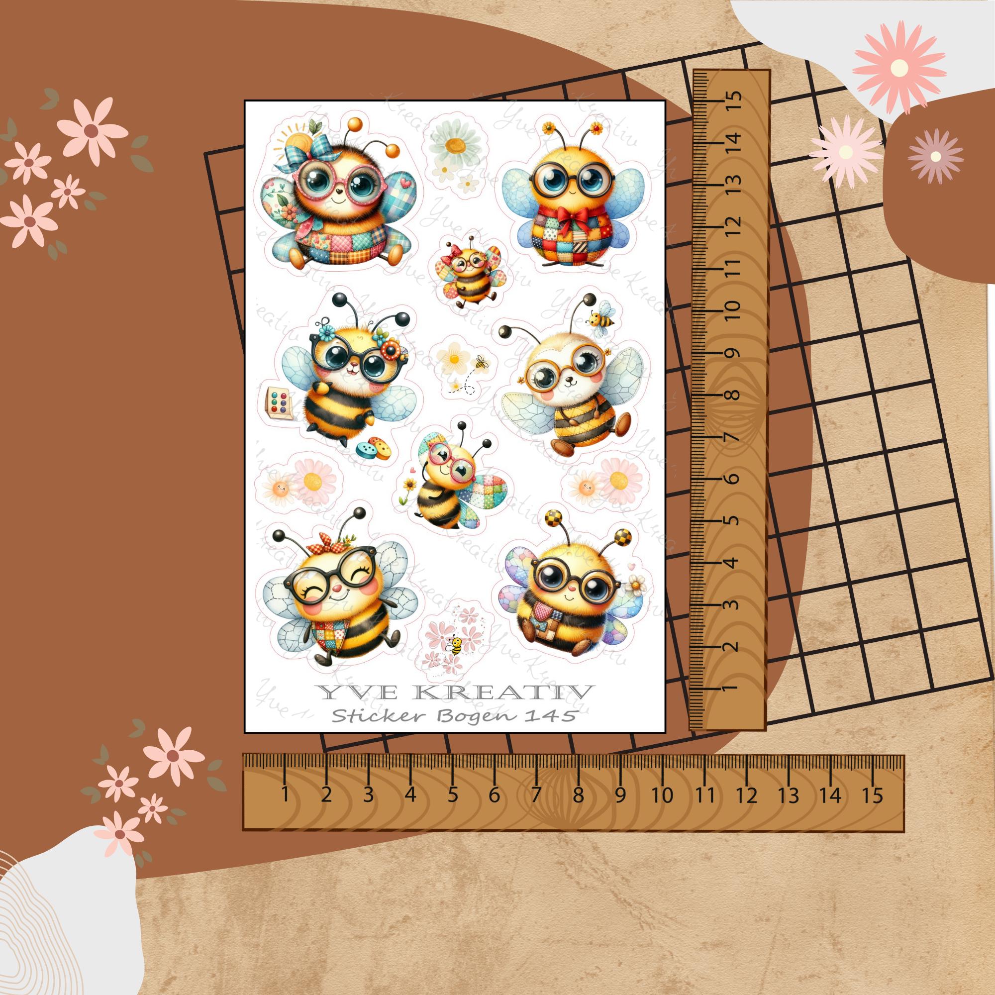 Aufkleber, Sticker Bogen, Bienen, Bienchen | Sticker Set - 3 Stickerbogen zur Auswahl in Weiß - Transparent - Matt - Glanz  #SBA6