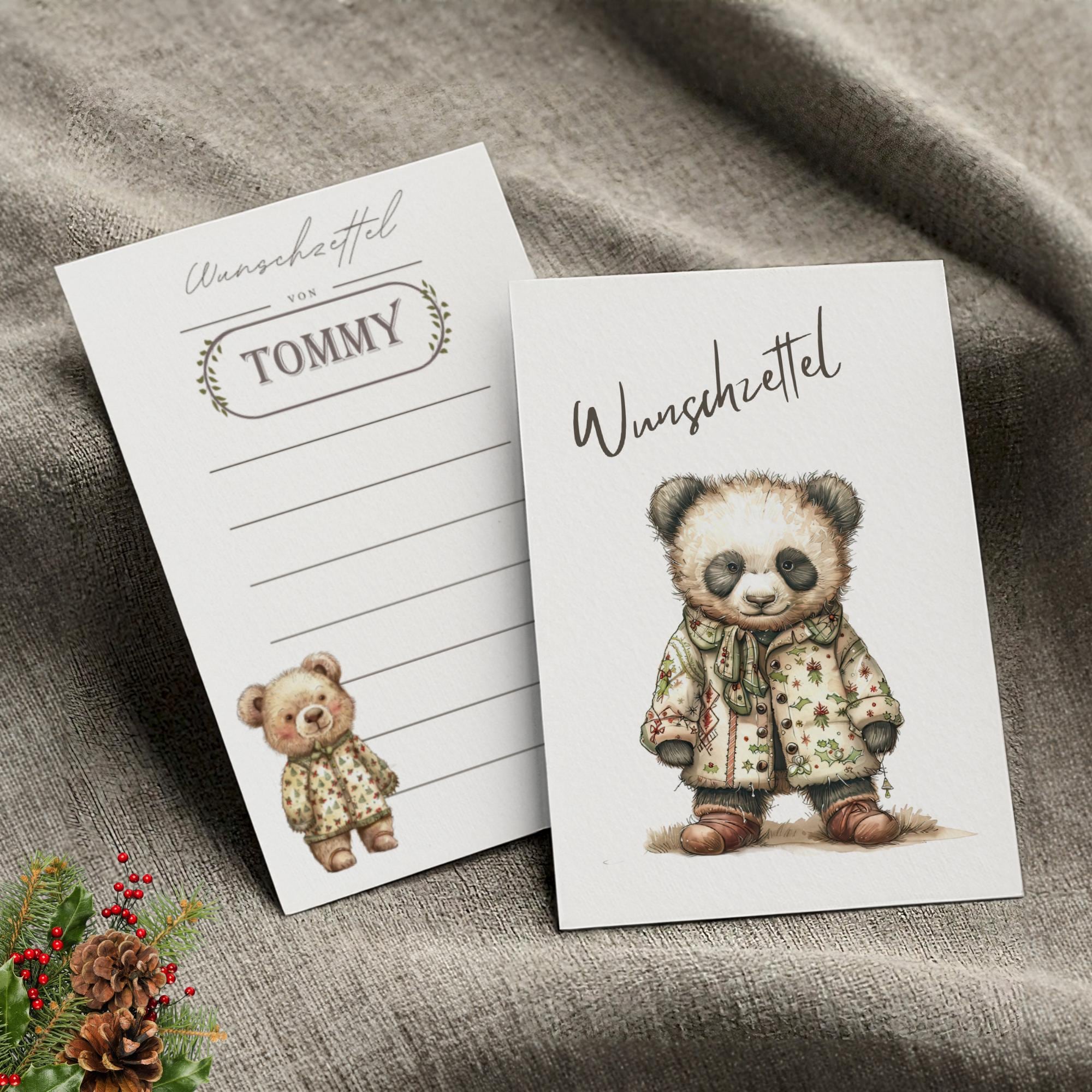 Wunschzettel Postkarte personalisiert mit Namen, Karte zu Weihnachten Wunschliste auf DIN A6 Karton mit Leinenstruktur  #WZLS