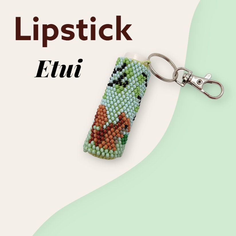 Anhänger für Lippenpflegestift - Lippenbalsam Täschchen " Eichhörnchen" aus Rocailles - Miniperlen (2,6 mm) gehäkelt / Perlenhäkeln