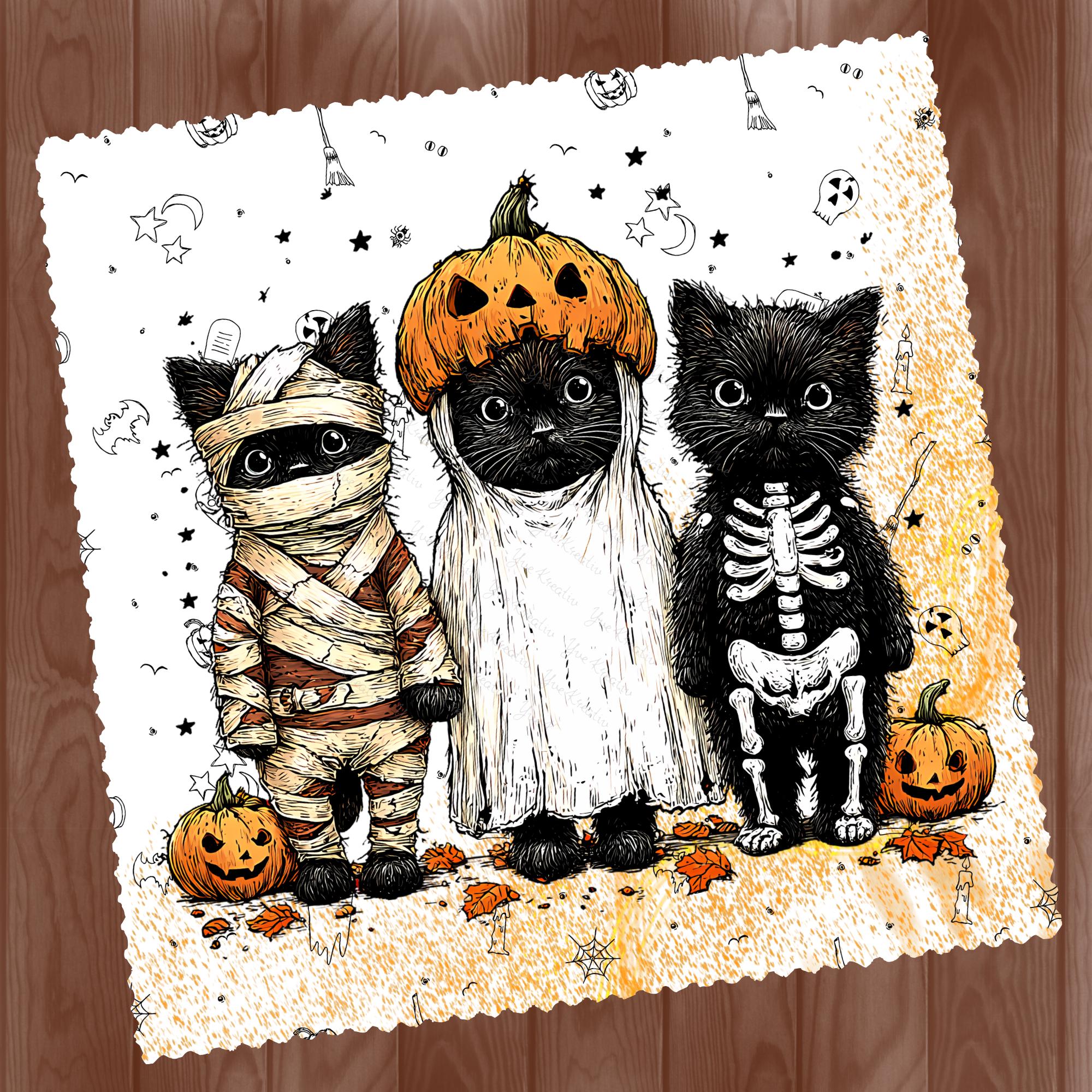 Brillenputztuch Halloween schwarze Katzen bedrucktes Tuch für Sonnenbrille Displays Handy Geschenk Herbst Mitbringsel Katzenbesitzer #SA12
