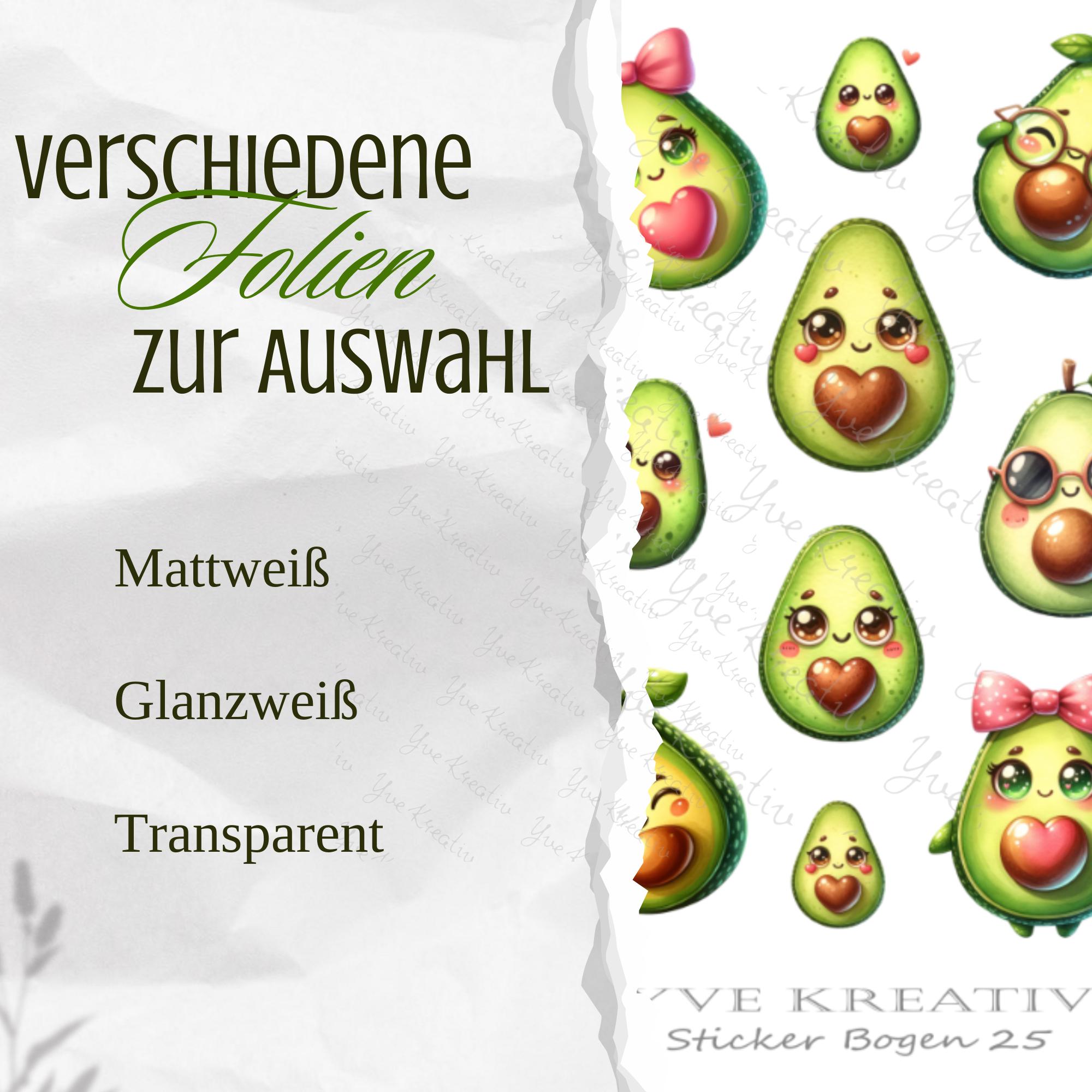 2 Stickerbogen SET lustige Avocado Aufkleber witzige Sticker | Sticker Set zur Auswahl in Weiß - Transparent - Matt - Glanz #SBA6 2 Stickerbogen SET lustige Avocado Aufkleber witzige Sticker | Sticker Set zur Auswahl in Weiß - Transparent - Matt - Glanz #SBA6