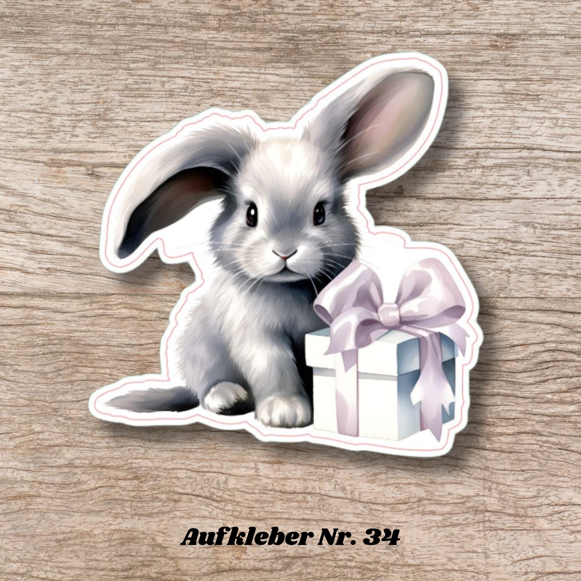 Aufkleber Ostern großer 8 cm Sticker niedliches Häschen Deko Hase Geschenkaufkleber Osterhase - zur Auswahl in Weiß oder Transparent  #SEG8