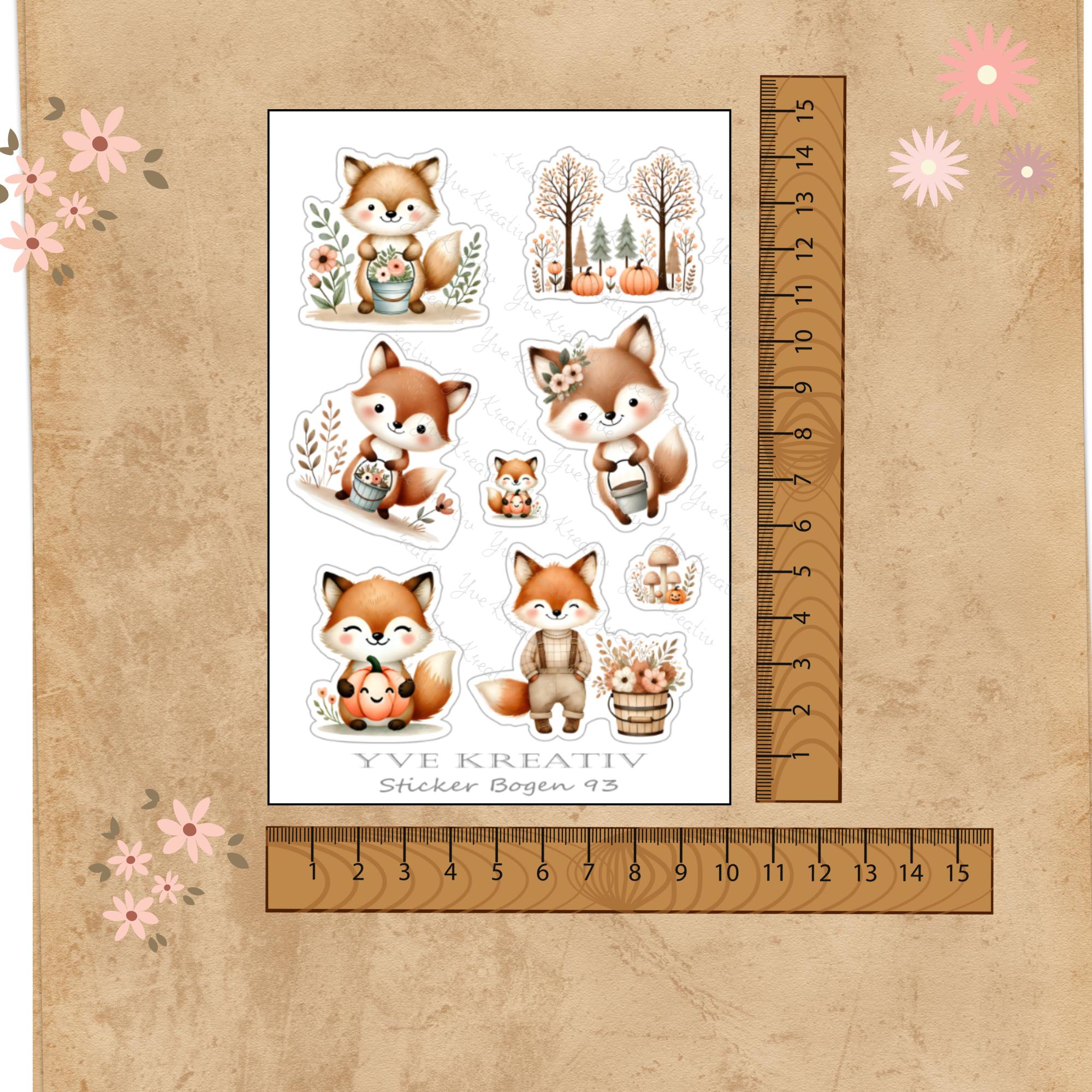 Aufkleber Waldtiere Stickerbogen Herbst Halloween Sticker Set - 3 Bögen zur Auswahl in Weiß - Transparent - Matt - Glanz  #SBA6