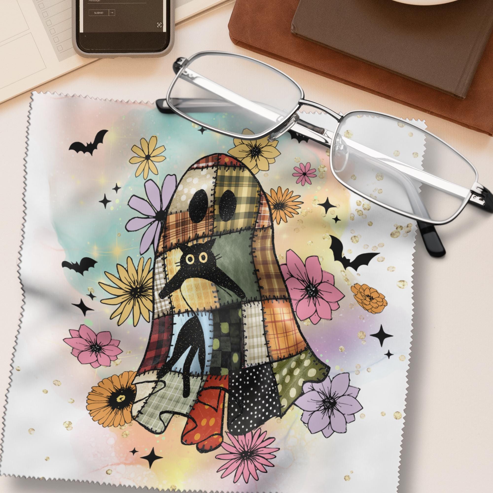 Brillenputztuch Halloween Geist bedrucktes Mikrofasertuch für Sonnenbrille Display Handy Grusel Geschenk süßes oder Saures Mitbringsel #SA10