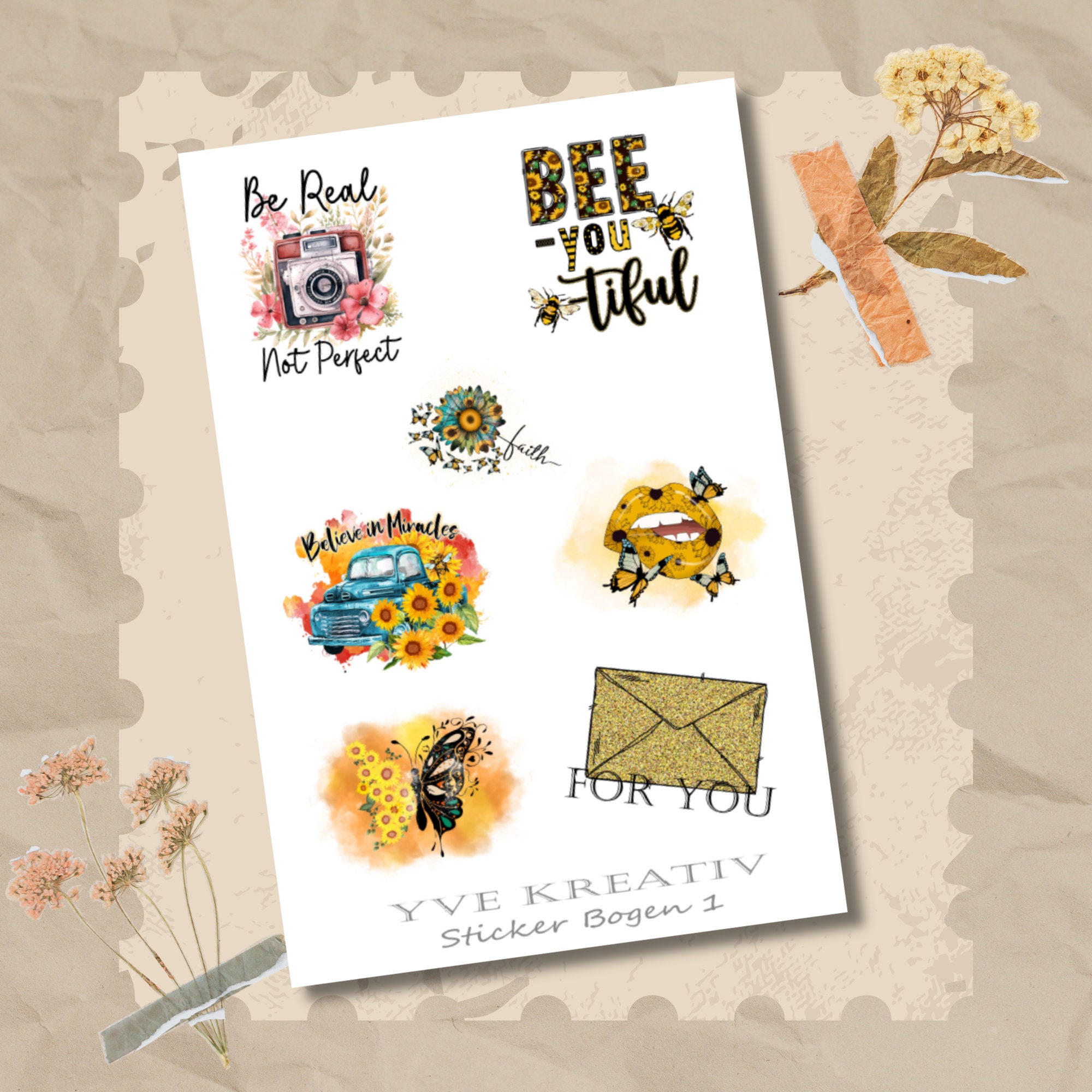 Sticker Bogen Aufkleber | 7 Sticker Set Stickerbogen  -  Weiß - Transparent - Matt - Glanz  #SBA6