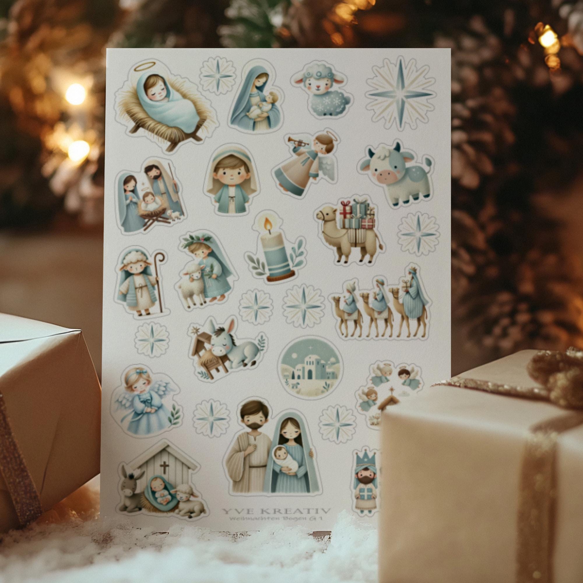 Weihnachtsaufkleber Stickerbogen 16x24 cm "Weihnachten Krippe" |  Aufkleber Sticker zur Auswahl in Weiß - Transparent - Matt - Glanz  #SBA5
