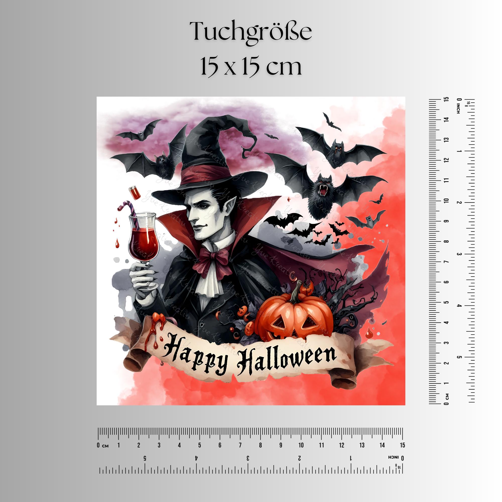 Brillenputztuch Happy Halloween bedrucktes Mikrofasertuch für Sonnenbrille Displays Handy Grusel Geschenk Vampire Mitbringsel #SA6