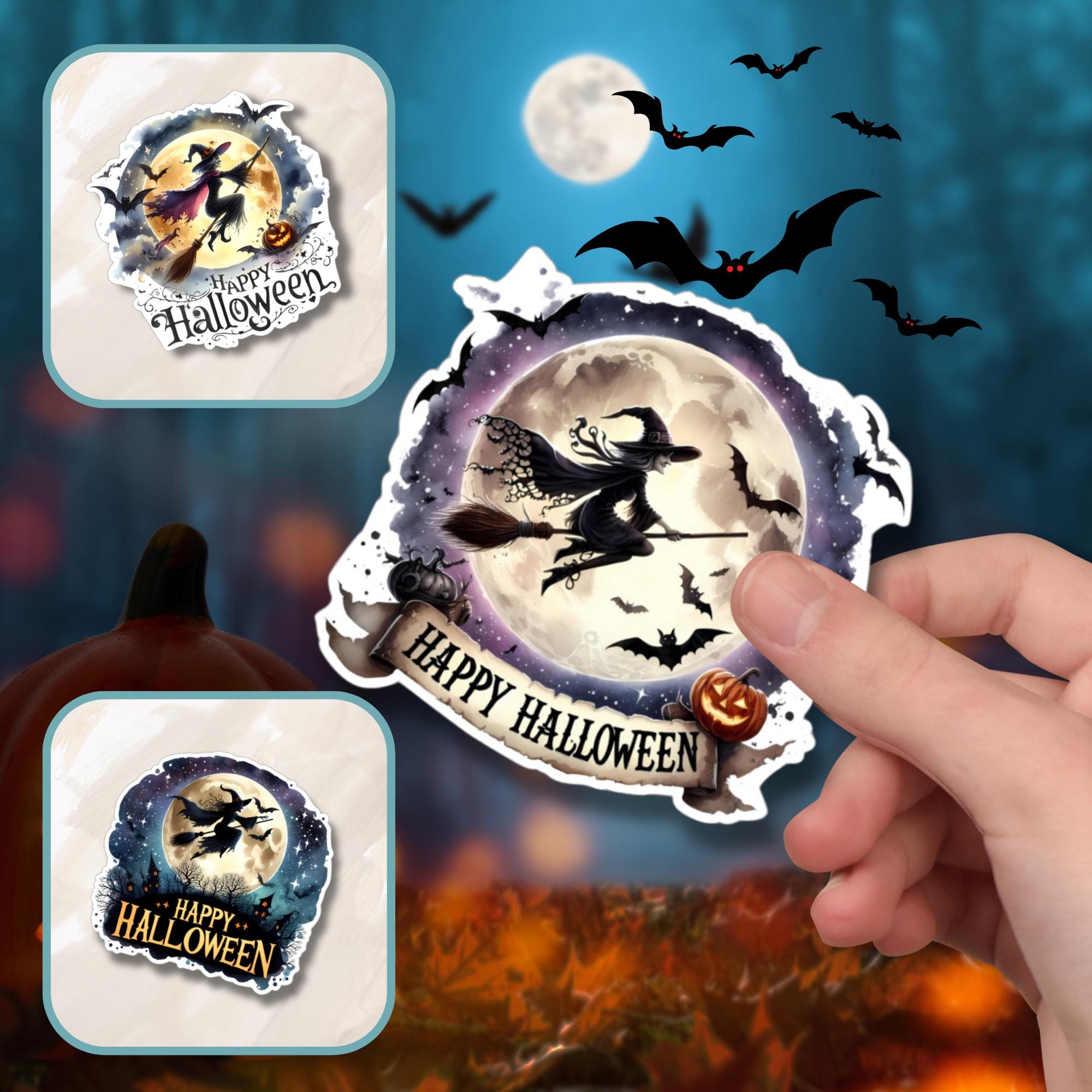 Halloween Aufkleber, Grusel Sticker, großer Kofferaufkleber Geschenkaufkleber - 3 Aufkleber zur Auswahl in Weiß oder Transparent  #SEG8