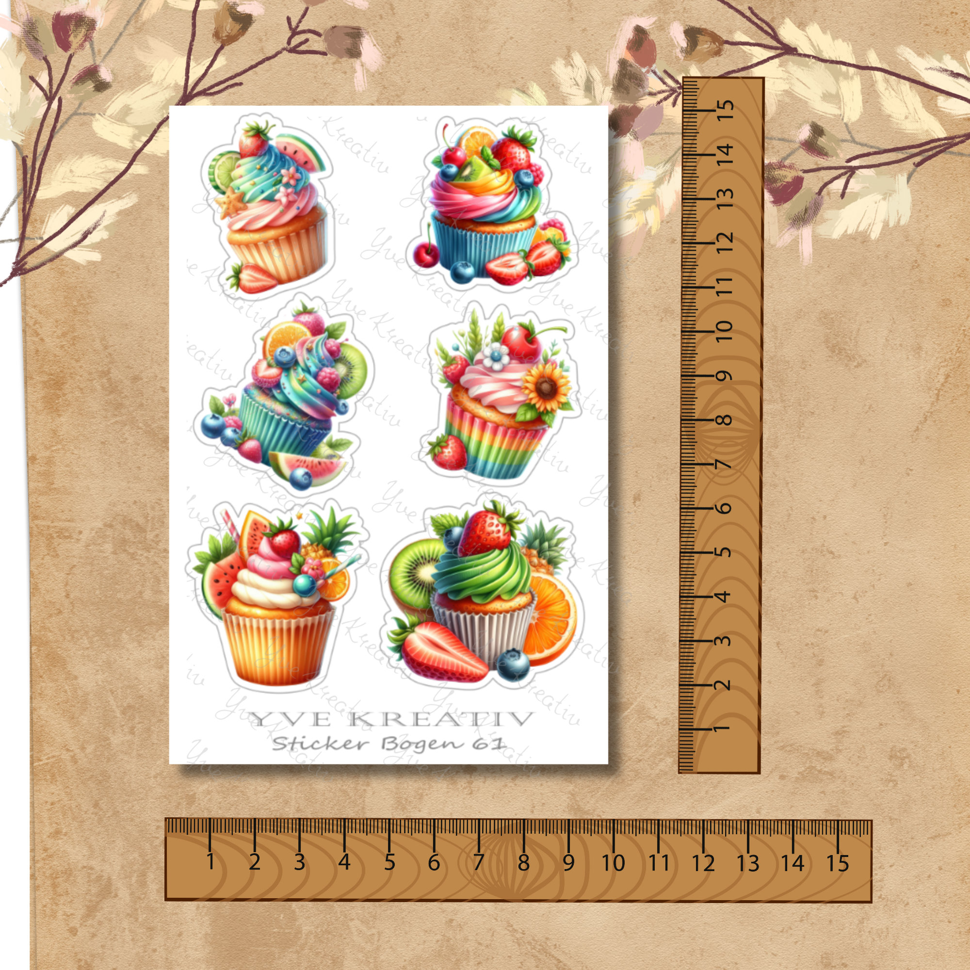 Sticker Bogen, Aufkleber, Cupcake, Muffin | Sticker Set - 3 Stickerbogen zur Auswahl in Weiß - Transparent - Matt - Glanz  #SBA6