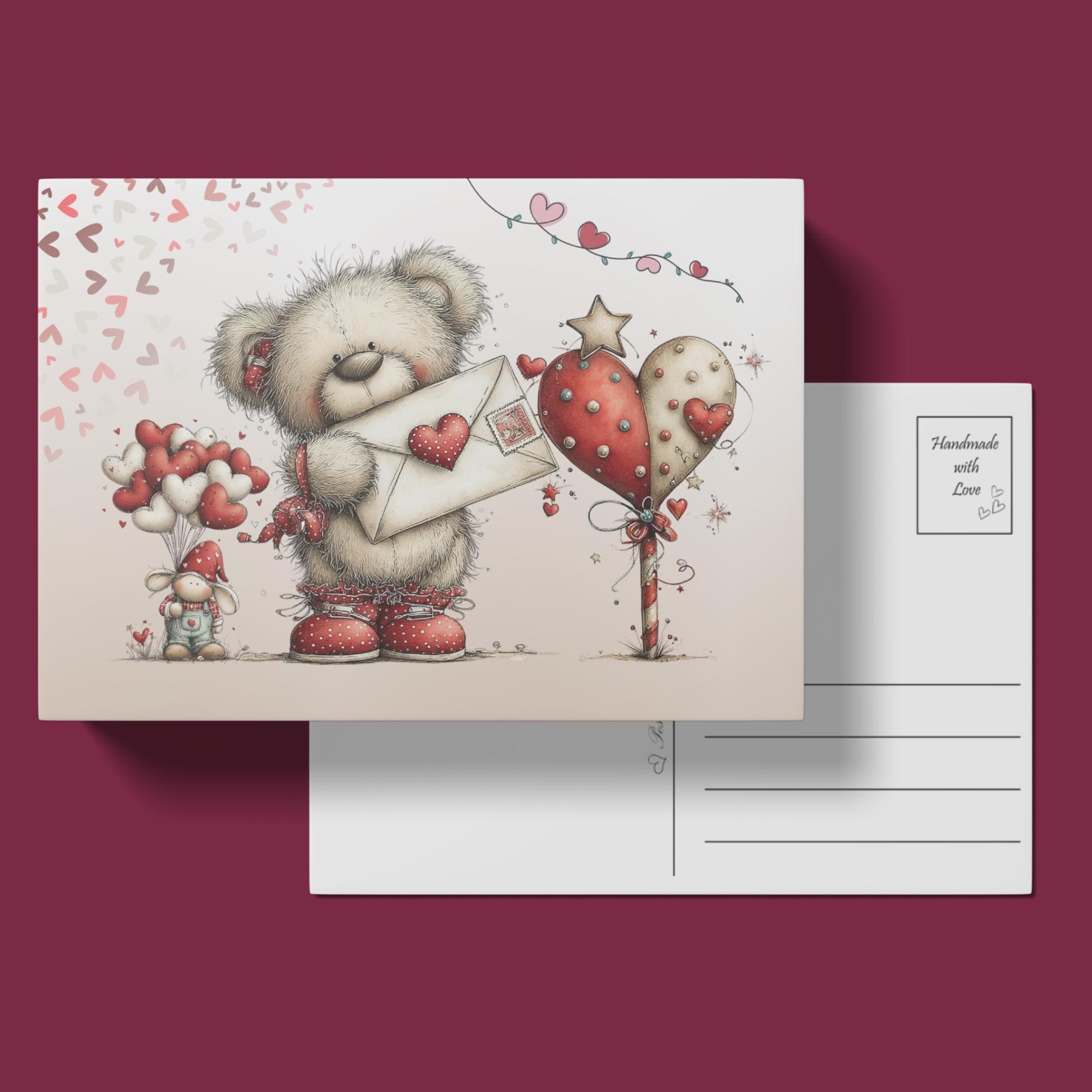 Postkarte zum Valentinstag Teddybär Grußkarte für Verliebte Liebesgruß Bär Liebespost Verlobungskarte Liebesbrief #PHL20