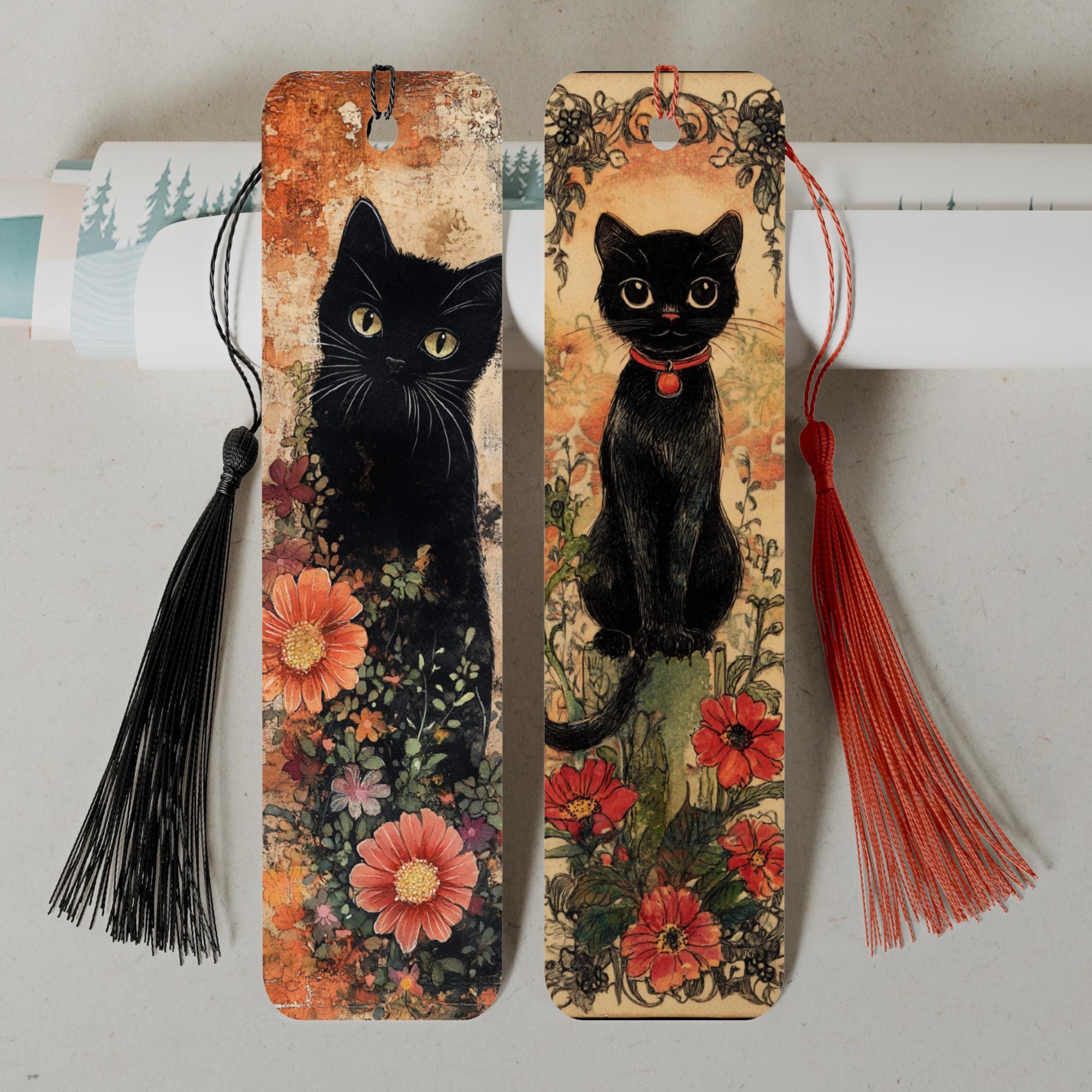 Lesezeichen aus Aluminium Geschenk zum Geburtstag Schwarze Katze Bücher Bookmark - 4 Motive zur Auswahl  #LEALU