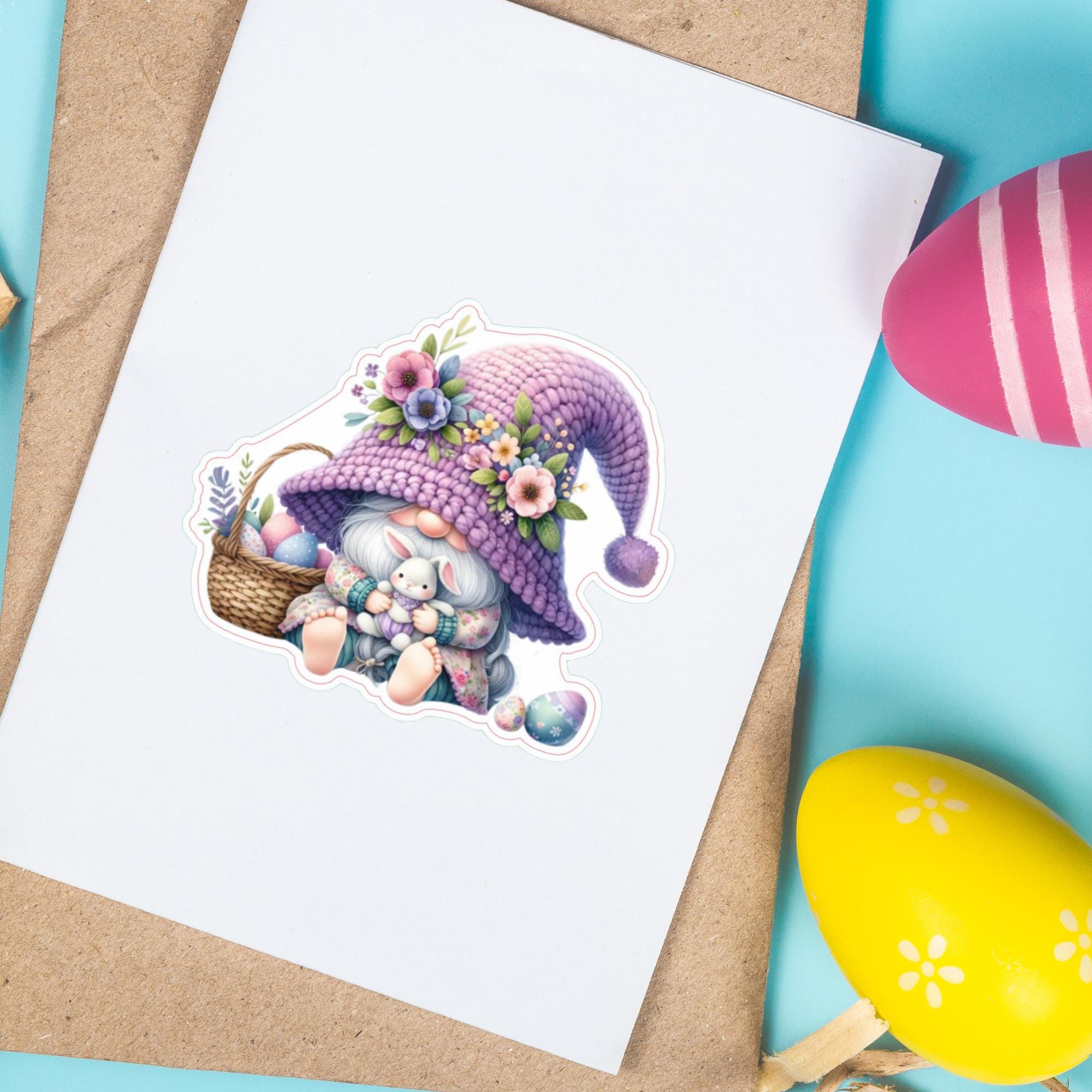 Aufkleber Ostern großer 8 cm Sticker Lila Wichtel Deko Geschenkaufkleber Oster Gnom Zwerg - zur Auswahl in Weiß oder Transparent  #SEG8