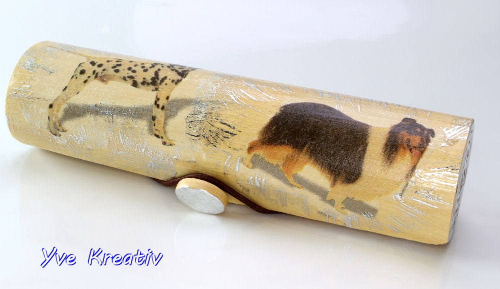 Holz-Etui für Lesebrille oder als Federmäppchen „ Hund / Hunde „  - Aufbewahrung