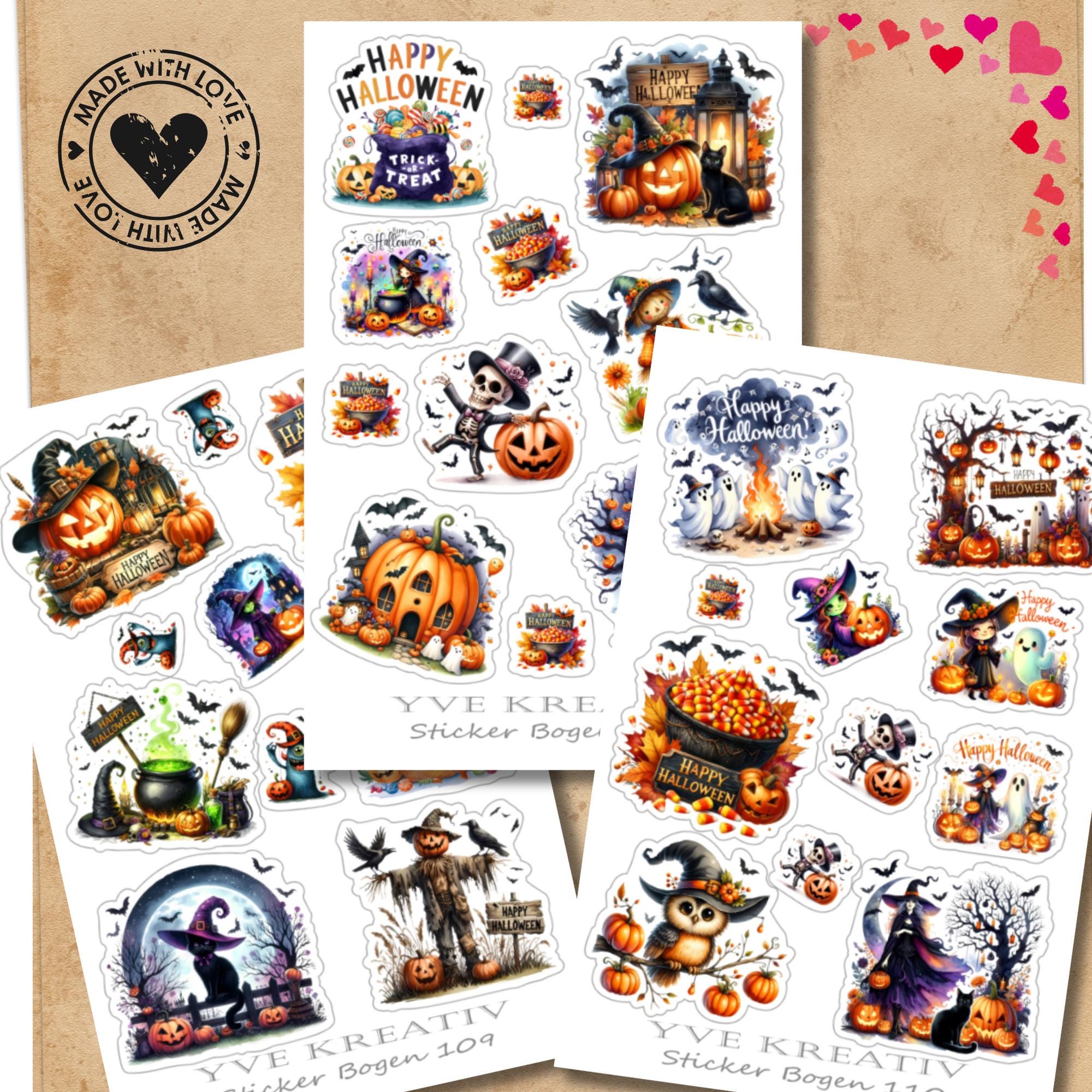 Aufkleber Halloween Stickerbogen Grusel Kürbis Vampire Sticker Set - 3 Bögen zur Auswahl in Weiß - Transparent - Matt - Glanz #SBA6 Aufkleber Halloween Stickerbogen Grusel Kürbis Vampire Sticker Set - 3 Bögen zur Auswahl in Weiß - Transparent - Matt - Glanz #SBA6