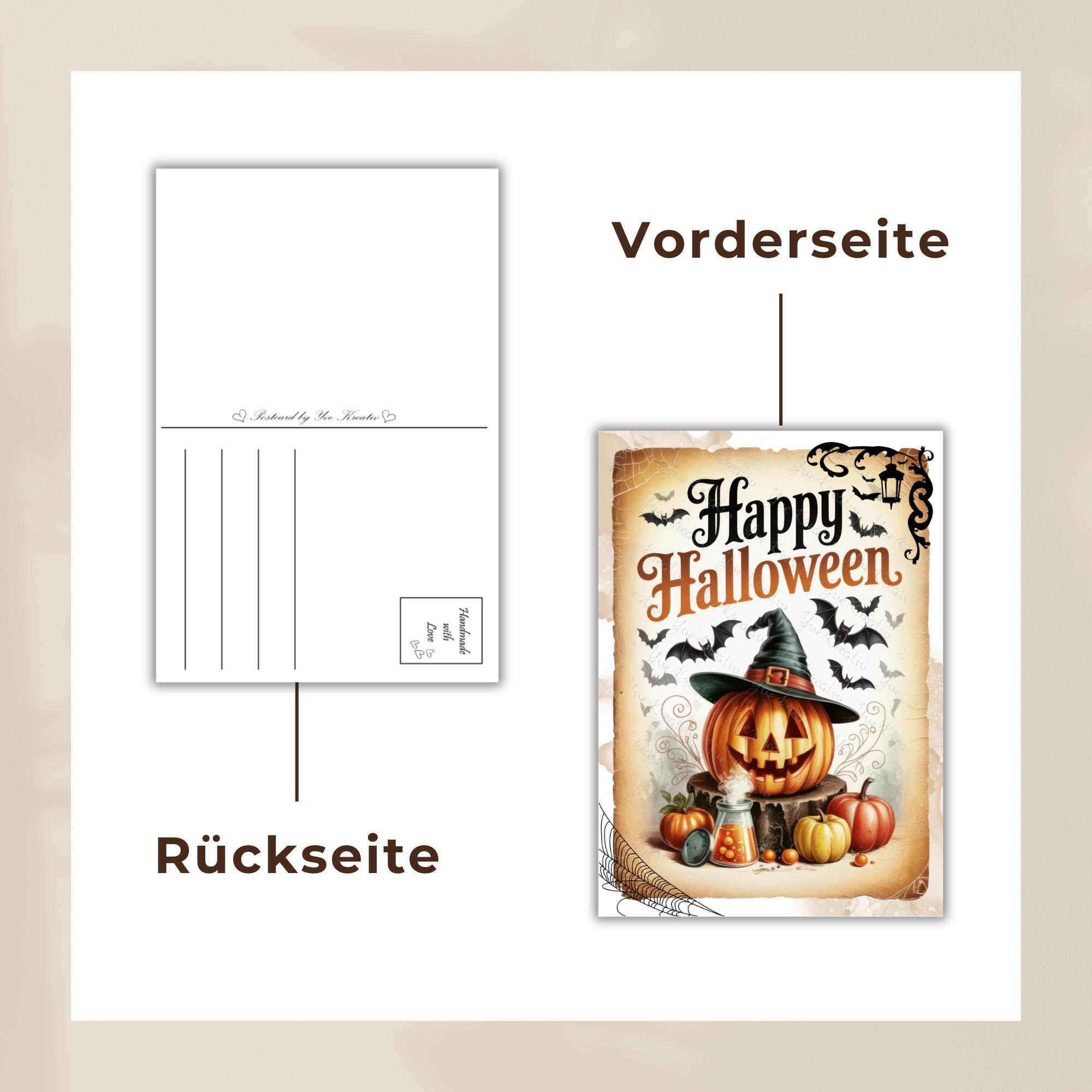 Postkarte Halloween Glückwunschkarte Herbst Grußkarte Geschenkkarte Karte zu Halloween Leinenstruktur Karte A6 #PH1abc