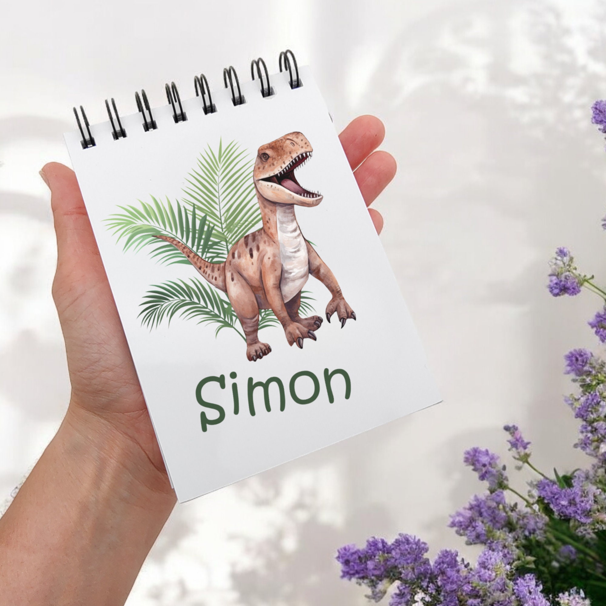 Notizblock personalisiert DIN A6 kleiner Ringblock Schreibblock Notizbuch Zettelblock Schulheft Hausaufgabenheft - Name Dinosaurier  #A6SO