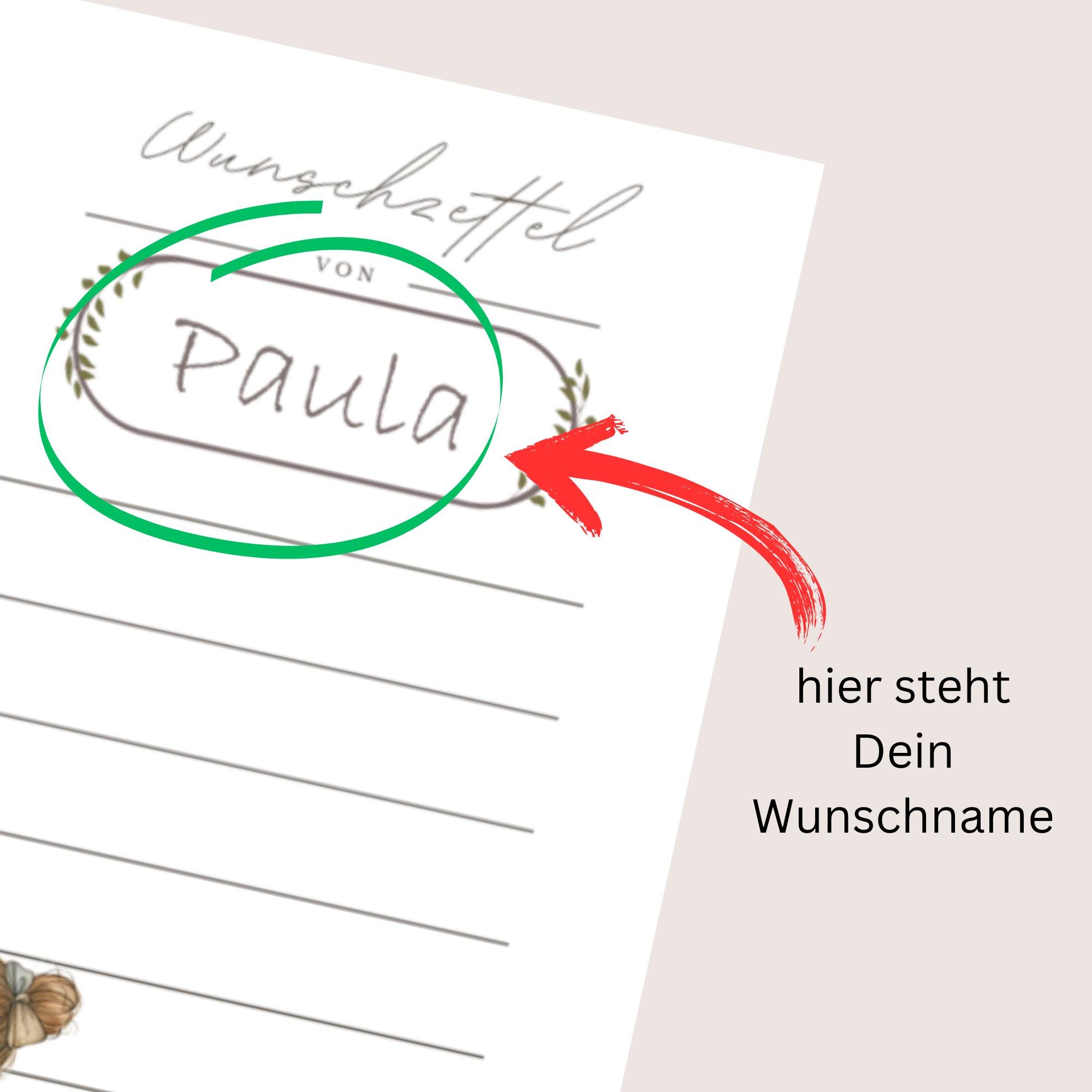 Wunschzettel Postkarte personalisiert mit Namen, Karte zu Weihnachten Wunschliste auf DIN A6 Karton mit Leinenstruktur  #WZLS