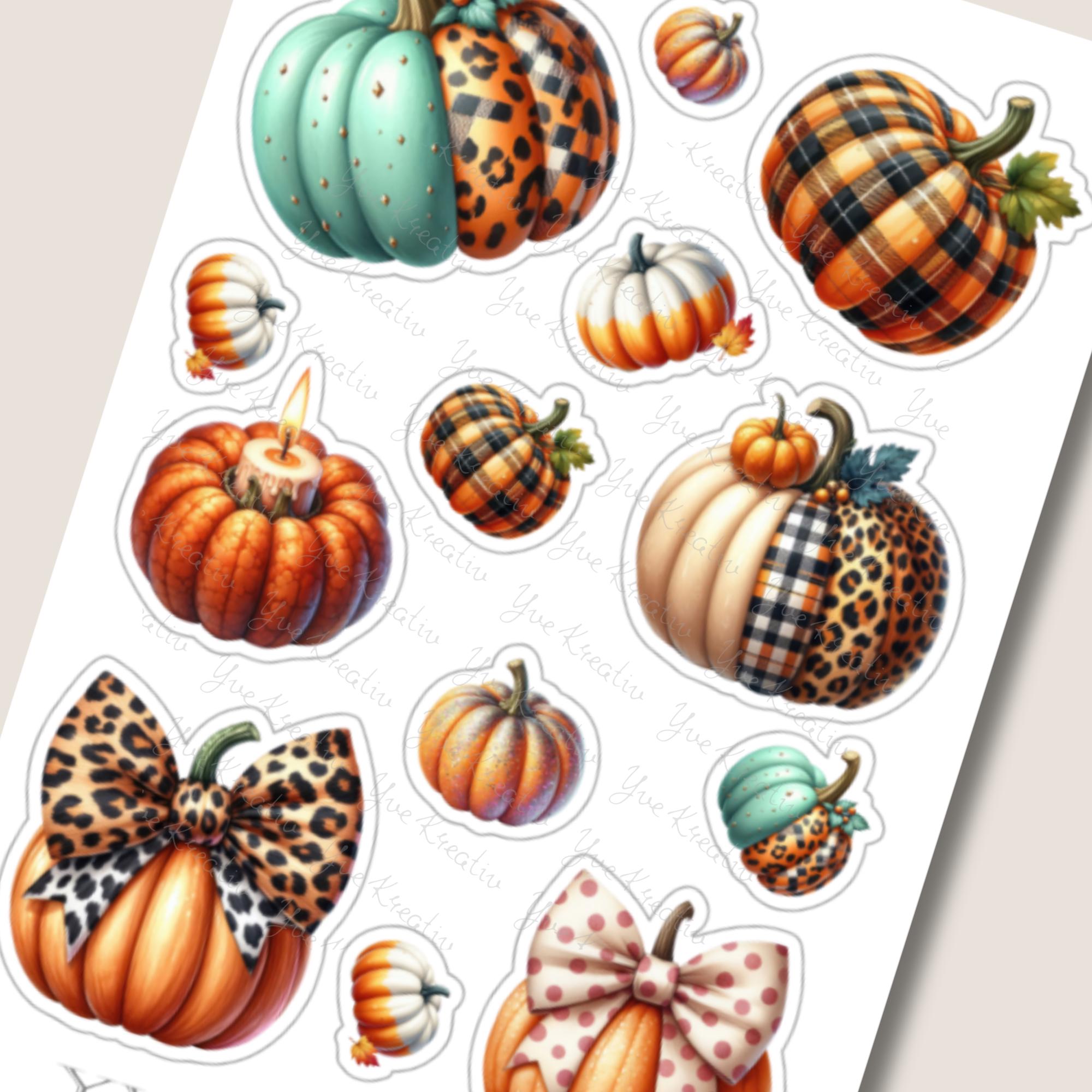 Kürbis Aufkleber Halloween Sticker Herbst Dekoration bunte Kürbisse 3 Stickerbogen zur Auswahl in Weiß - Transparent - Matt - Glanz #SBA6