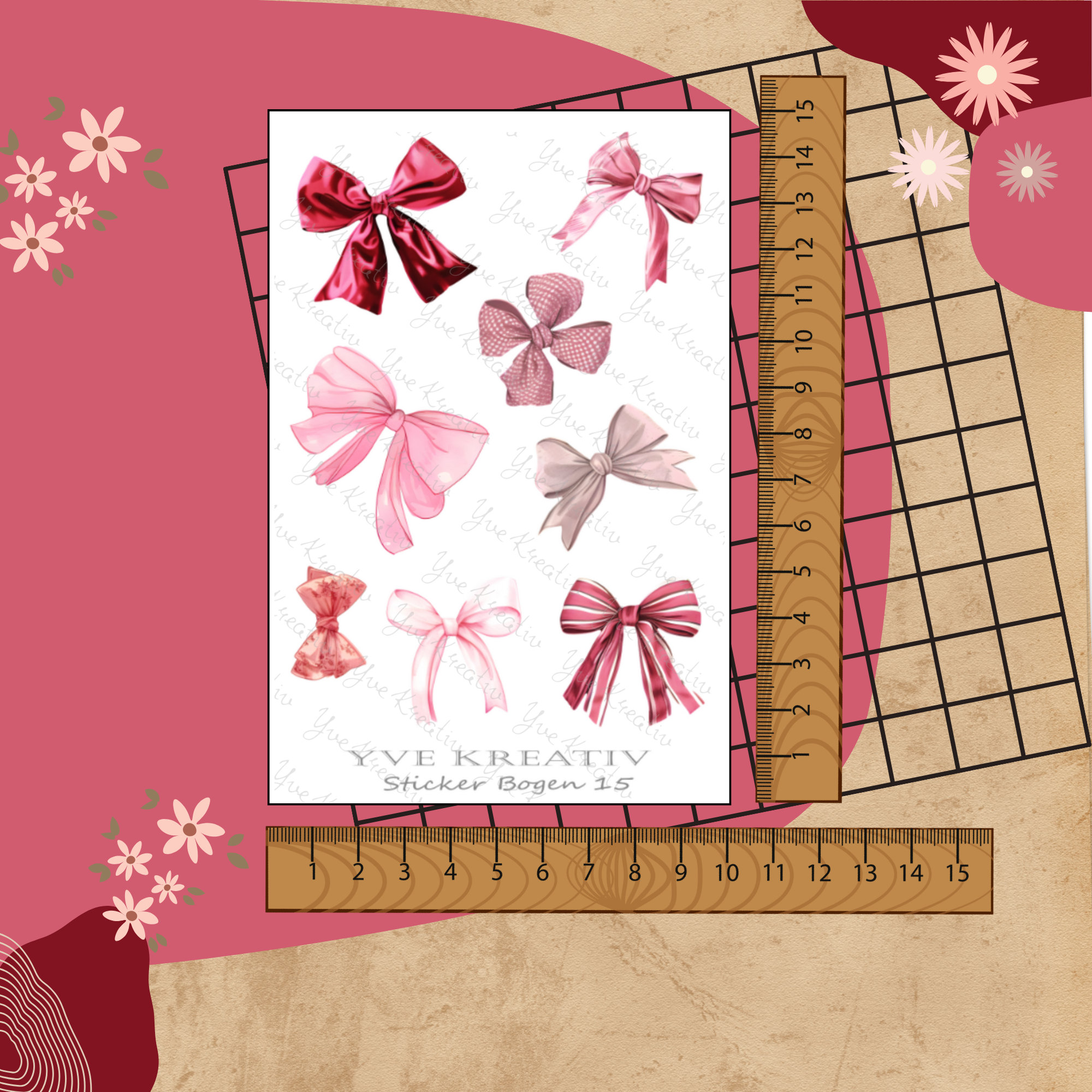 Sticker Schleifen rosa rot Aufkleber für Geschenkverpackung Set 3 Stickerbogen zur Auswahl in Weiß - Transparent - Matt - Glanz  #SBA6