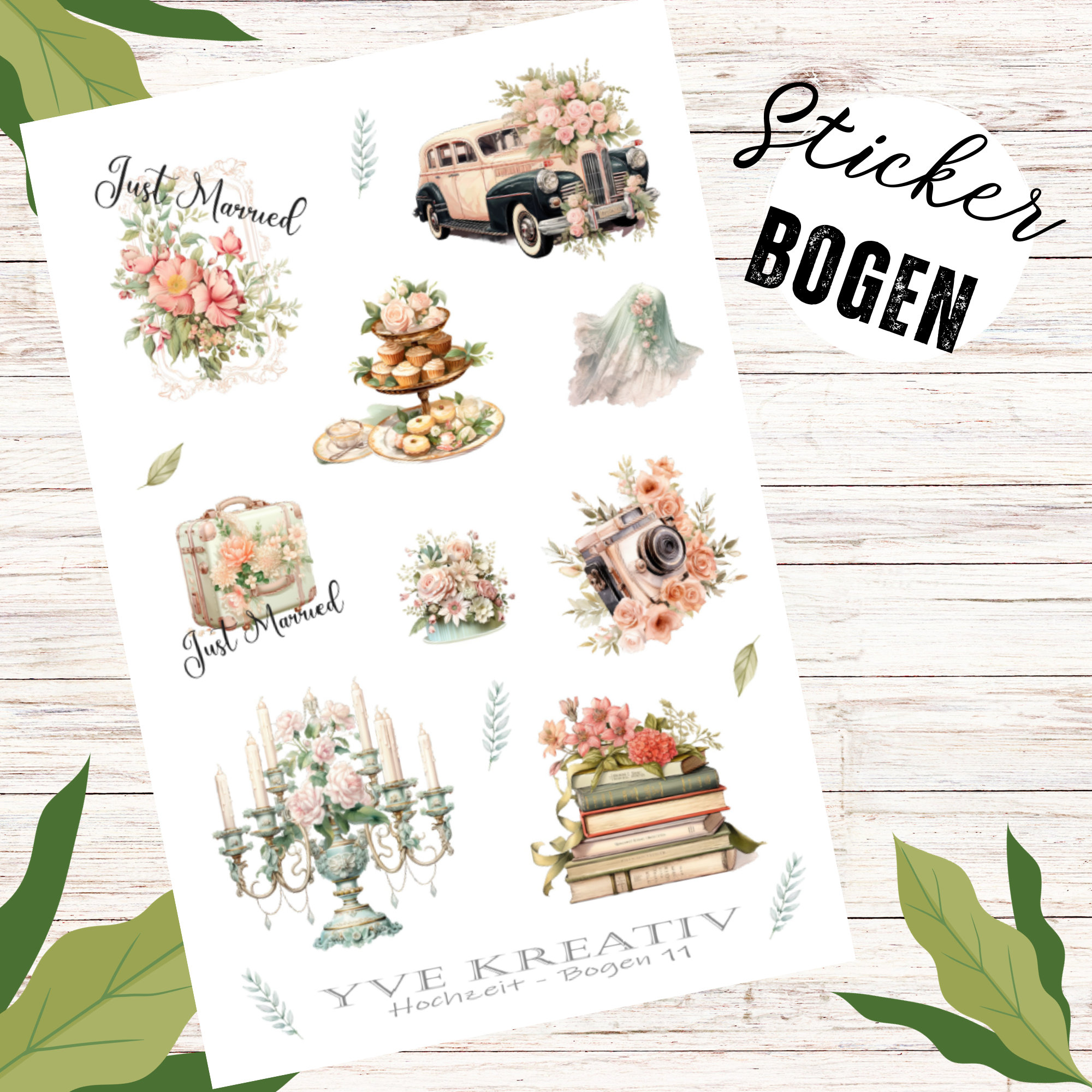 Sticker Bogen - Hochzeit Braut | Sticker Set - Journal Sticker - Aufkleber