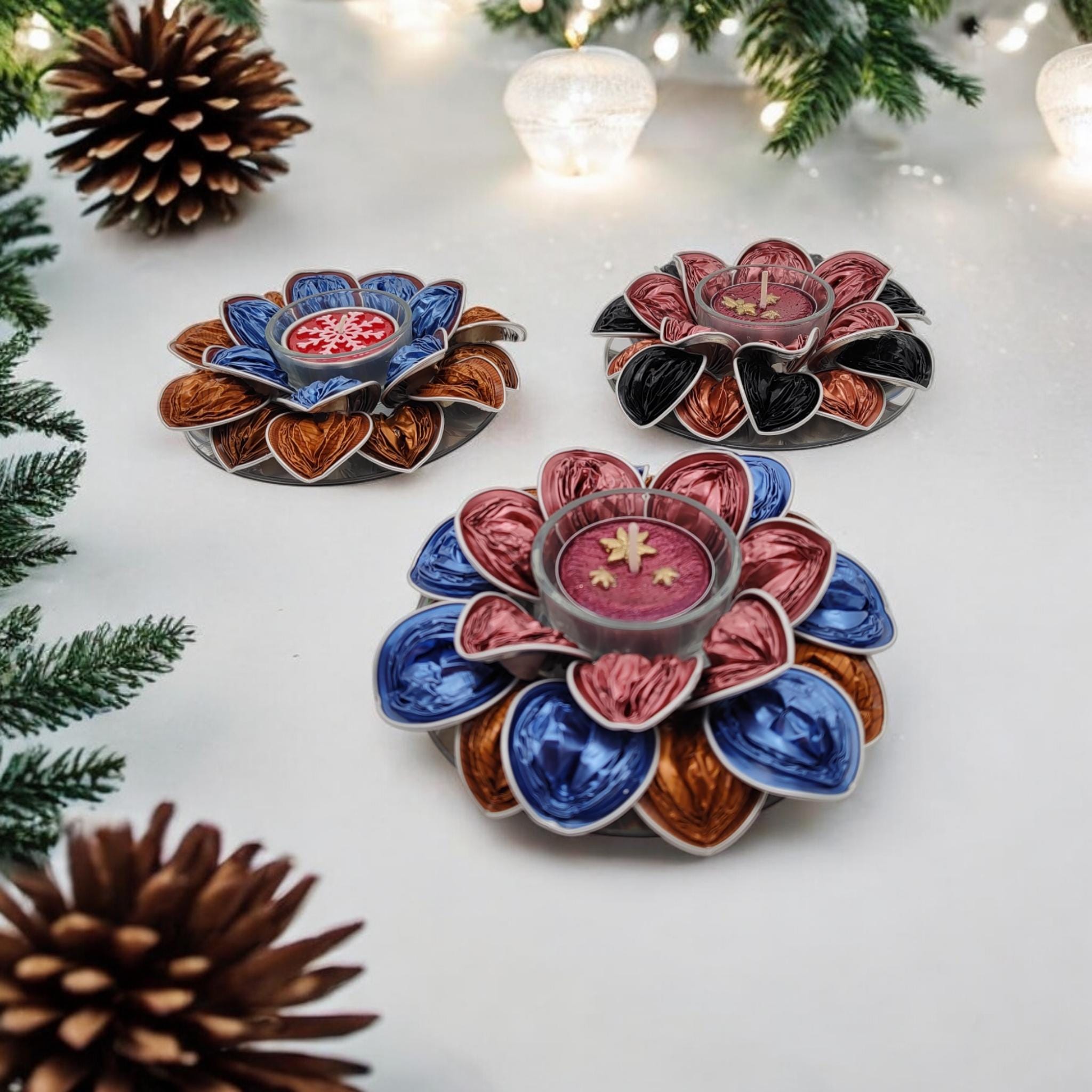 Kerzenständer Teelichthalter aus Kaffeekapseln und einer alten CD Upcycling Kerzenhalter für Teelicht    #1825766063