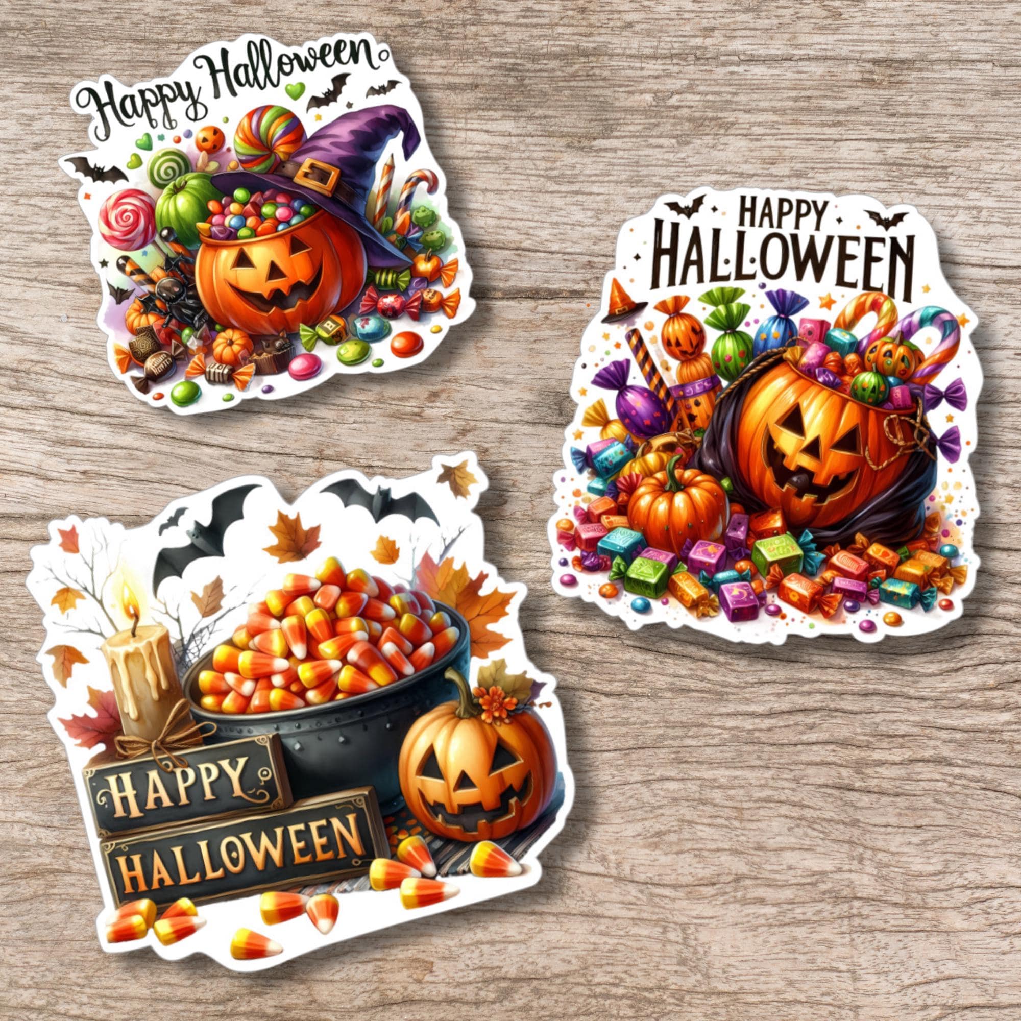 Happy Halloween Aufkleber Jack O Lantern Sticker großer Geschenkaufkleber - 3 Aufkleber zur Auswahl in Weiß oder Transparent  #SEG8