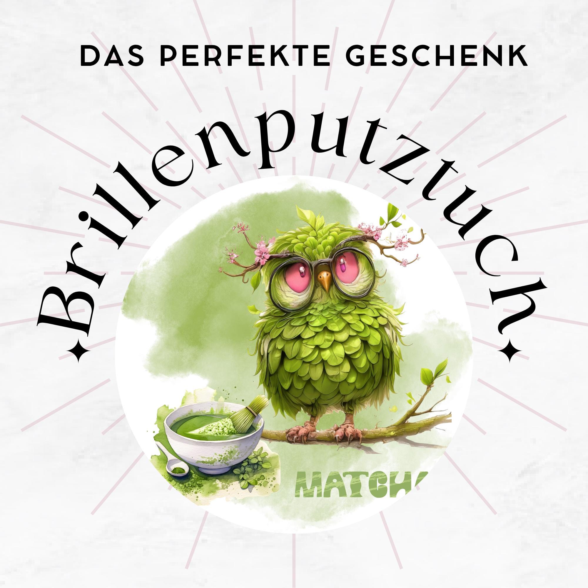 Brillenputztuch Matcha Tee Eule Geschenk Geburtstag Mitbringsel Teetrinker bedrucktes Mikrofasertuch für Brille Sonnenbrille Displays #ES14