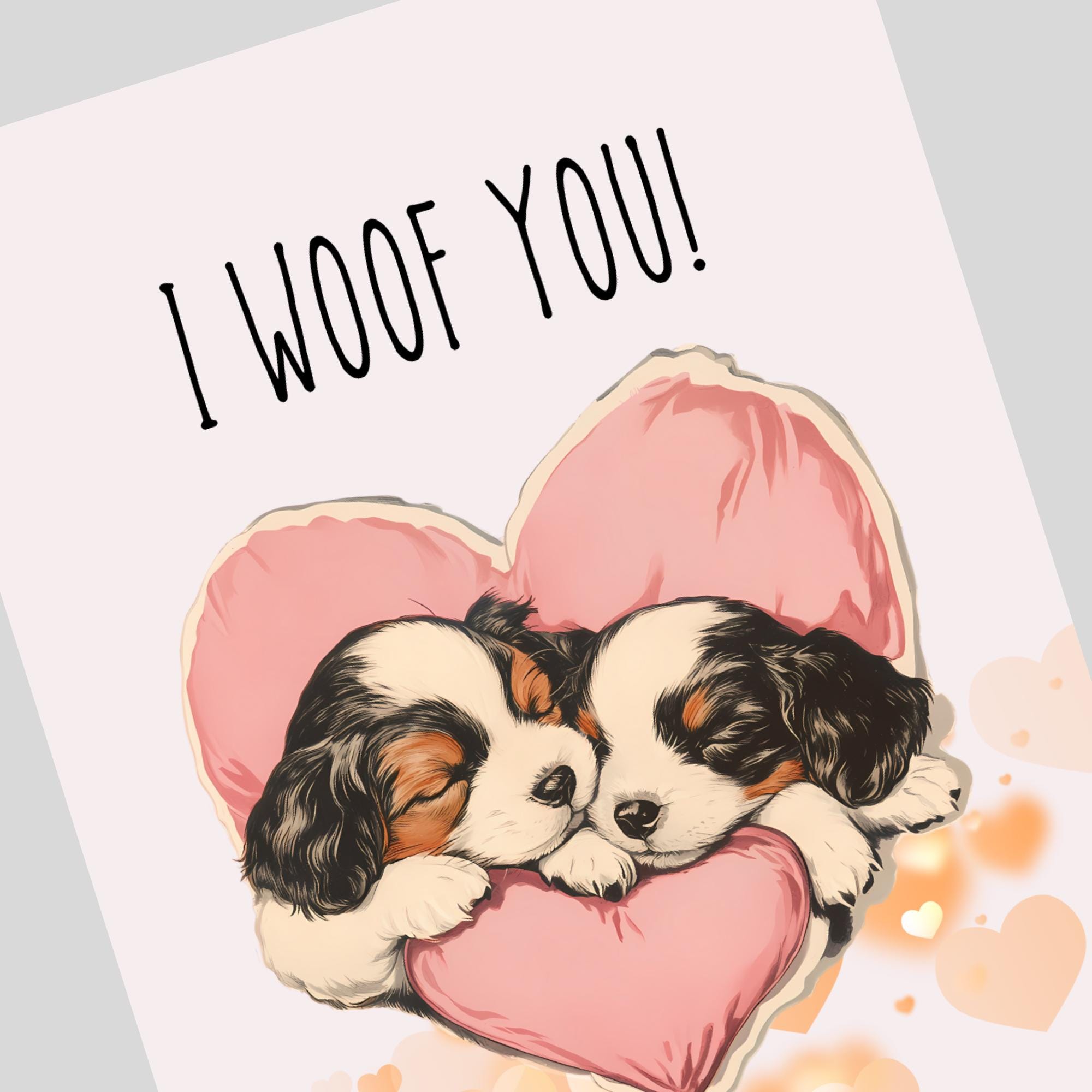 Valentinstags Karte, Postkarte mit Hunde Welpen, Grußkarte, Karte für Verliebte, Geschenkkarte auf DIN A6 Karte mit Glanzoberfläche #PHO