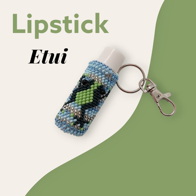 Anhänger für Lippenpflegestift - Lippenbalsam Täschchen " Frosch " aus Rocailles - Miniperlen (2,6 mm) gehäkelt / Perlenhäkeln  #1137567045