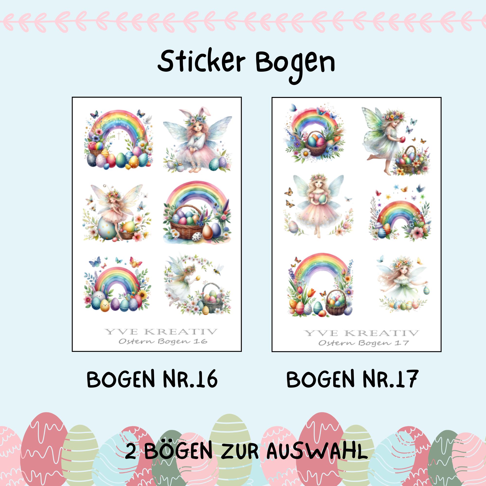 Sticker Bogen, Aufkleber zu Ostern Regenbogen | Sticker Set - 2 Stickerbogen zur Auswahl in Weiß - Transparent - Matt - Glanz  #SBA6