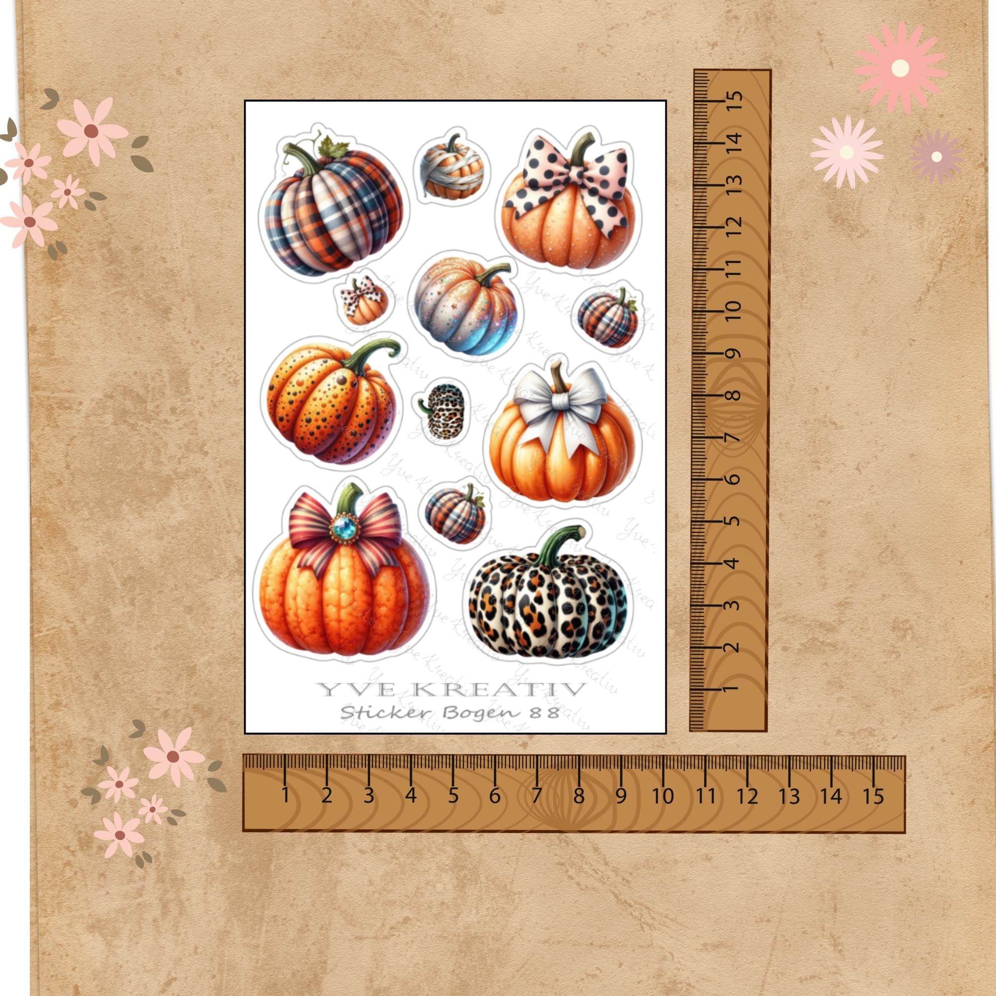 Kürbis Aufkleber Halloween Sticker Herbst Dekoration bunte Kürbisse 3 Stickerbogen zur Auswahl in Weiß - Transparent - Matt - Glanz #SBA6
