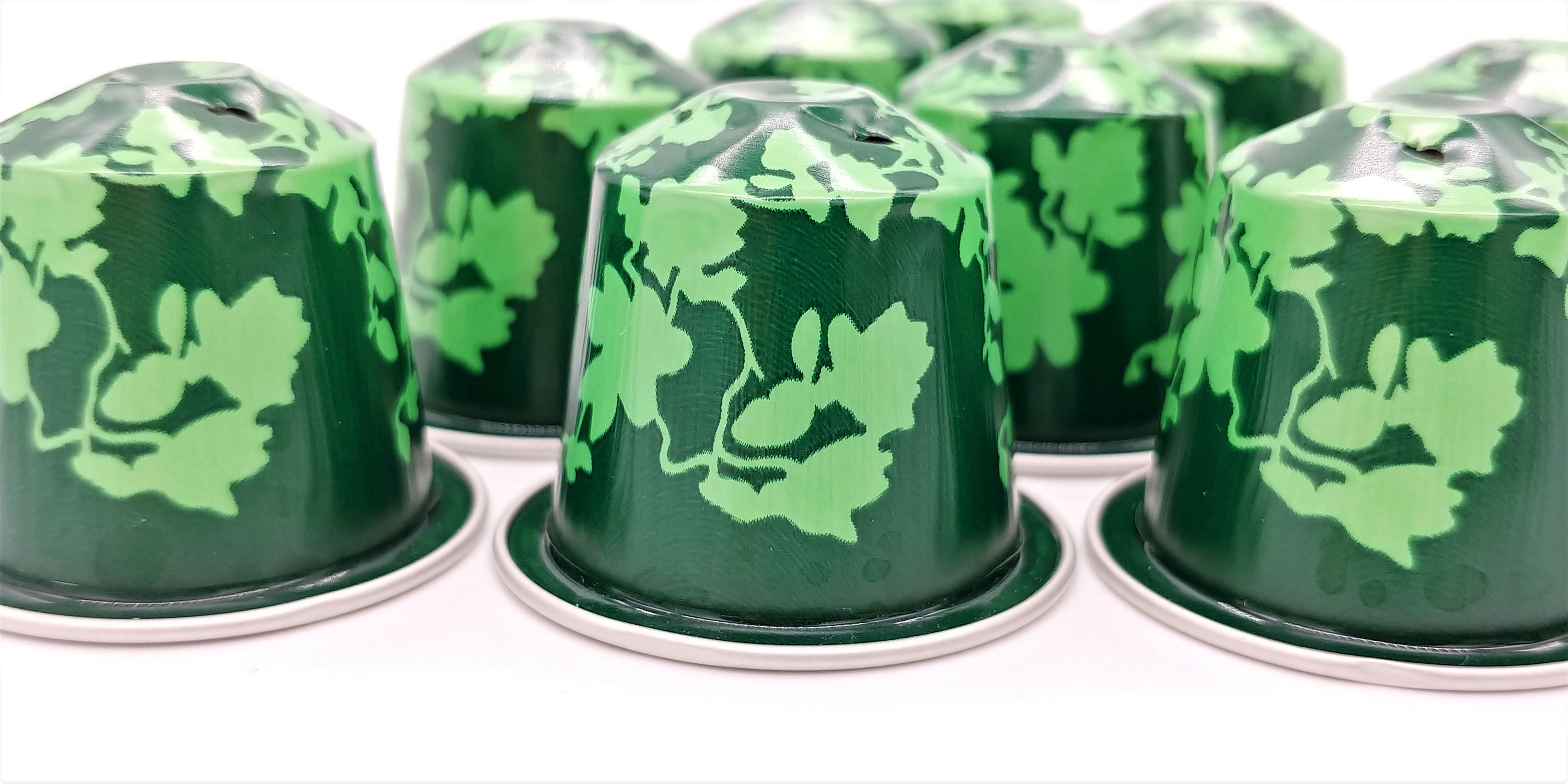 10 leere Kaffeekapseln : Grün mit Blumenmuster "Special Edition"  #KNS
